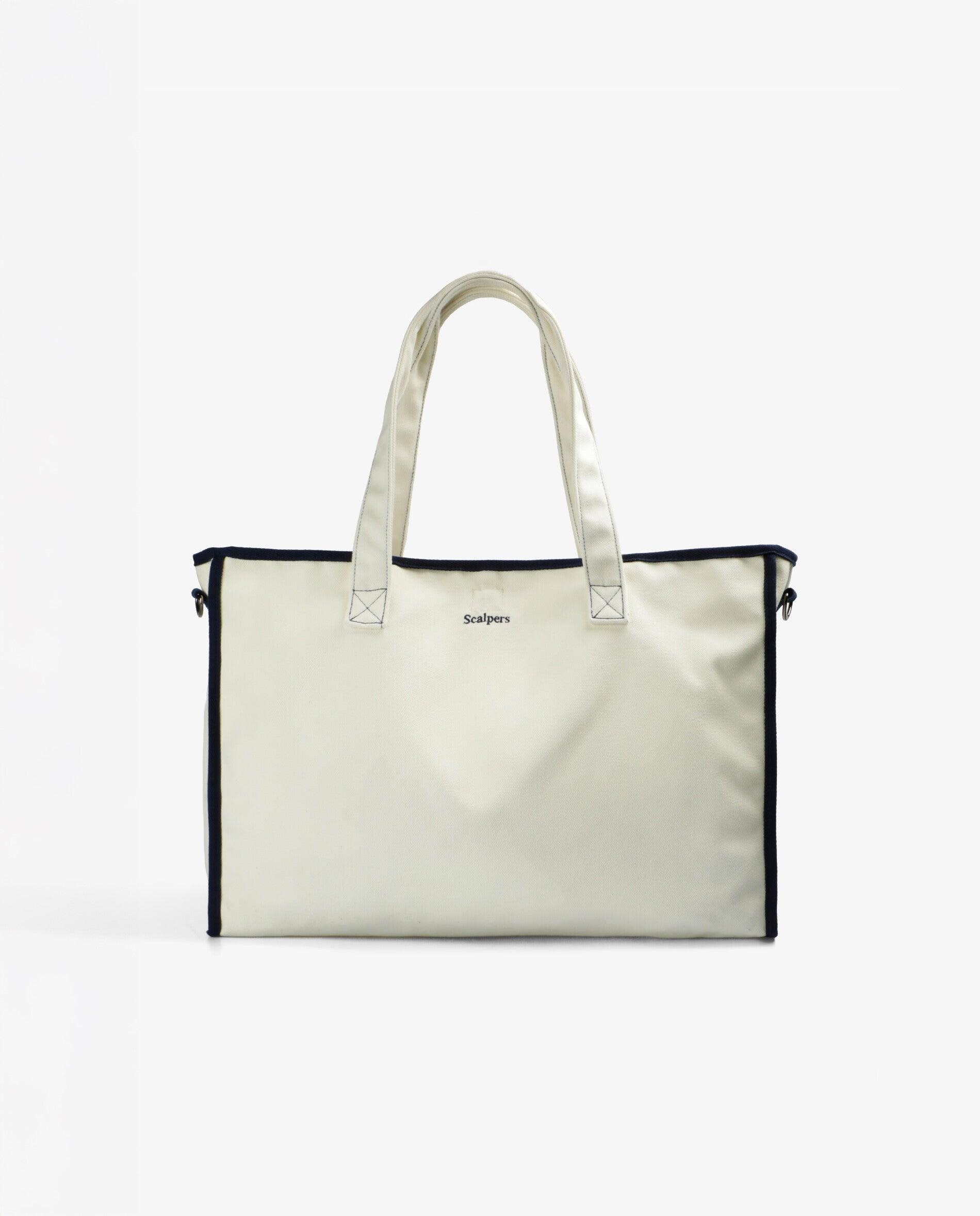 Mala a Tiracolo de Algodão com Detalhes em Contraste Branco-2