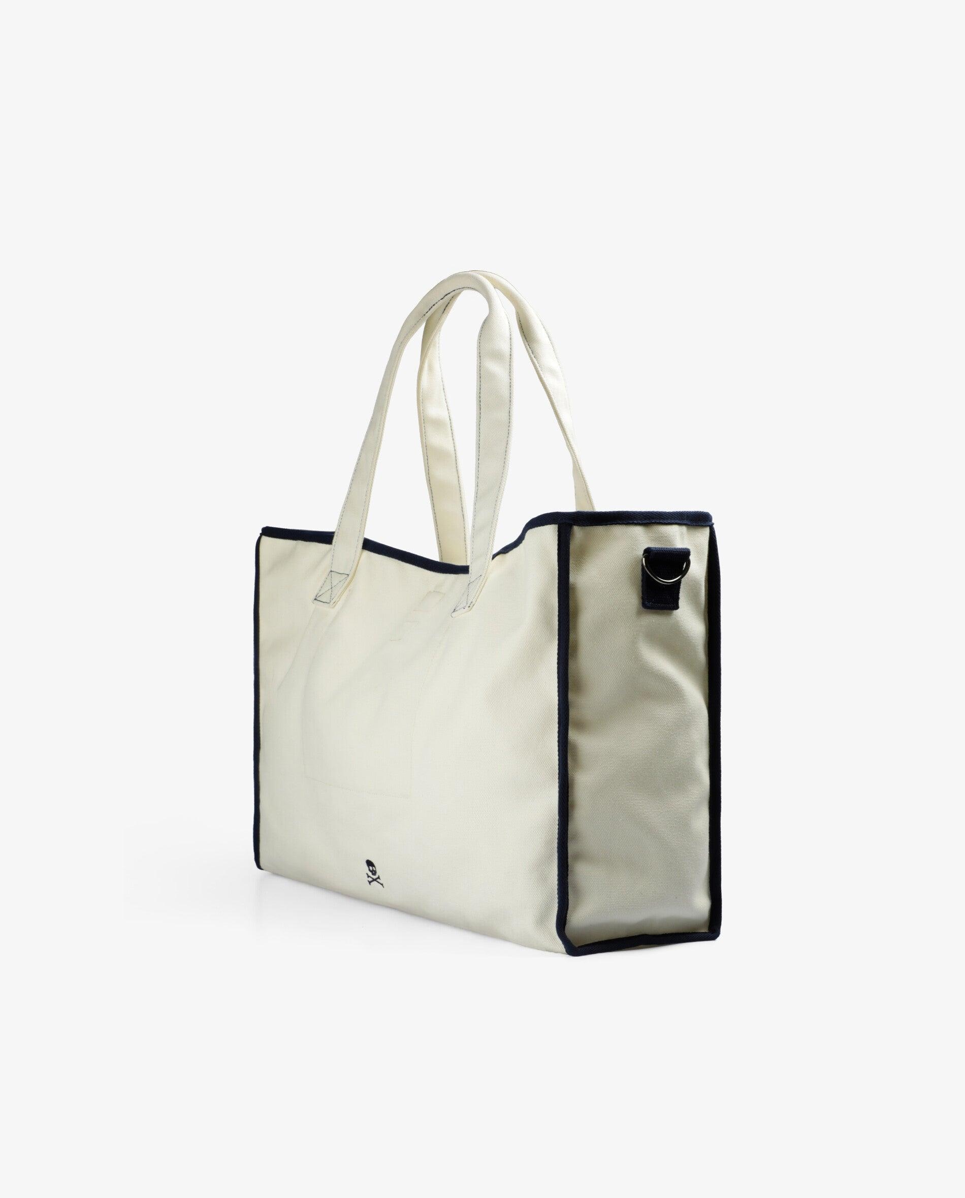 Mala a Tiracolo de Algodão com Detalhes em Contraste Branco-4