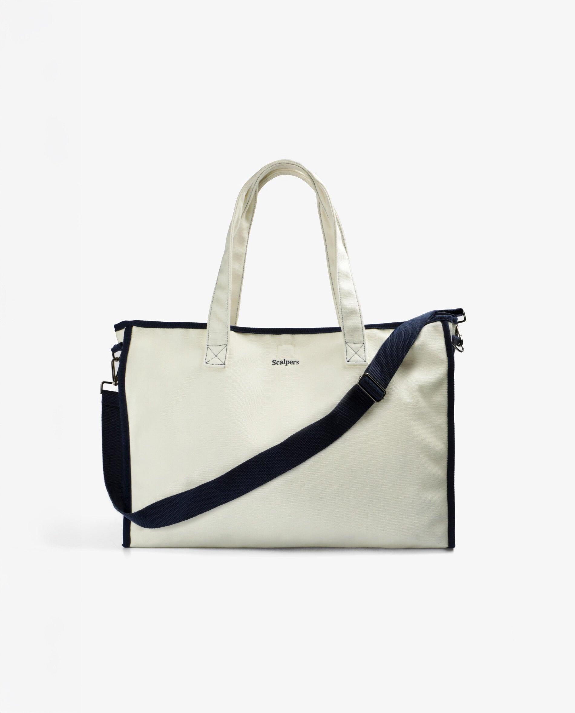 Mala a Tiracolo de Algodão com Detalhes em Contraste Branco-9