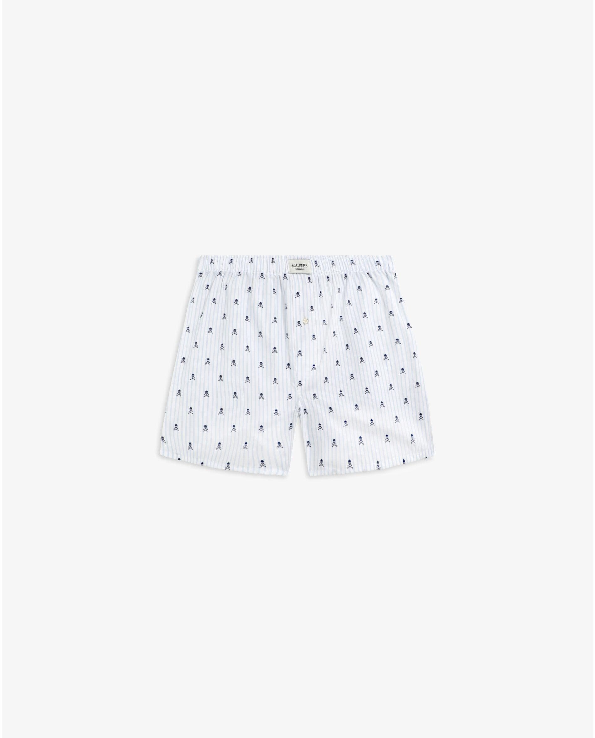 Imagem 0 de Boxers de Tecido com Padrão Às Riscas e Estampado de Caveira