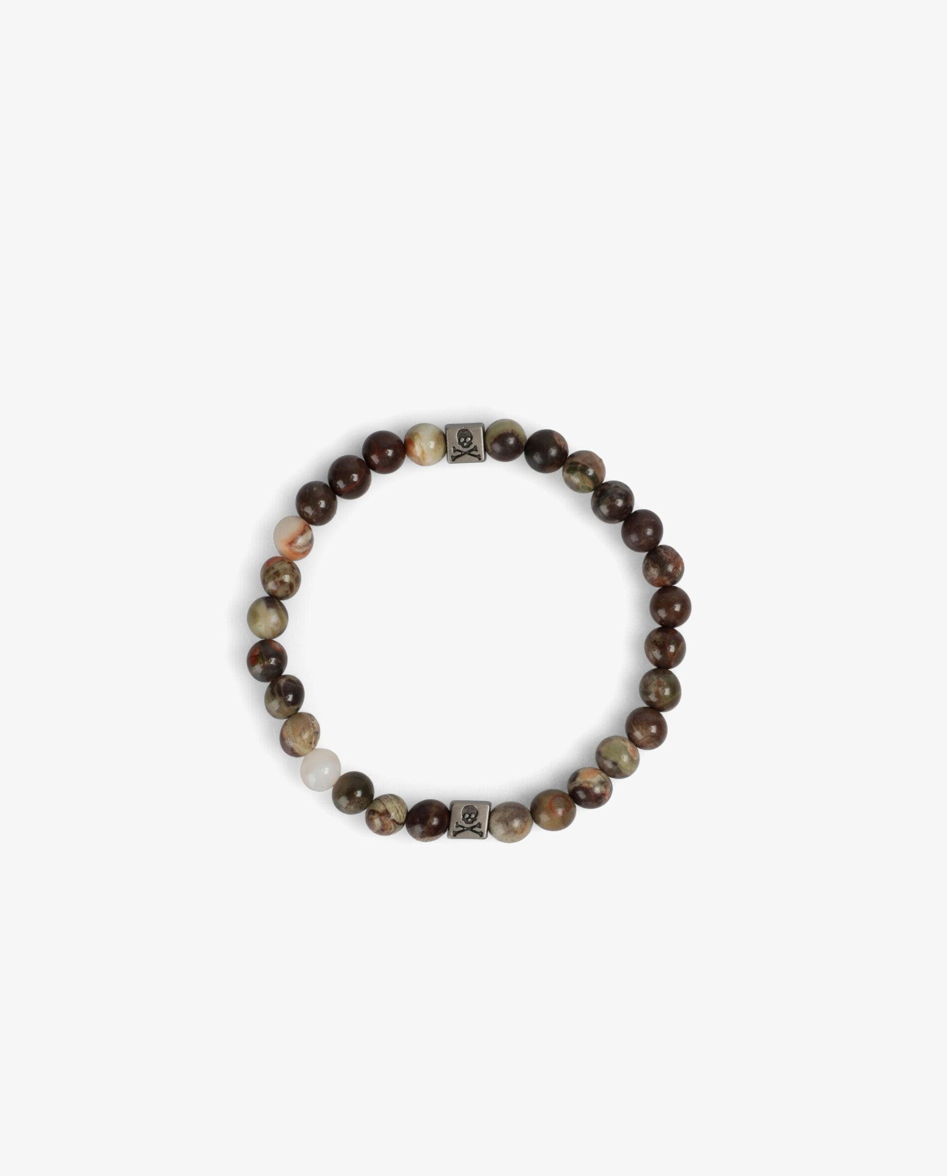 Pulseira de Pedra Natural com Apliques de Metal Caqui-2