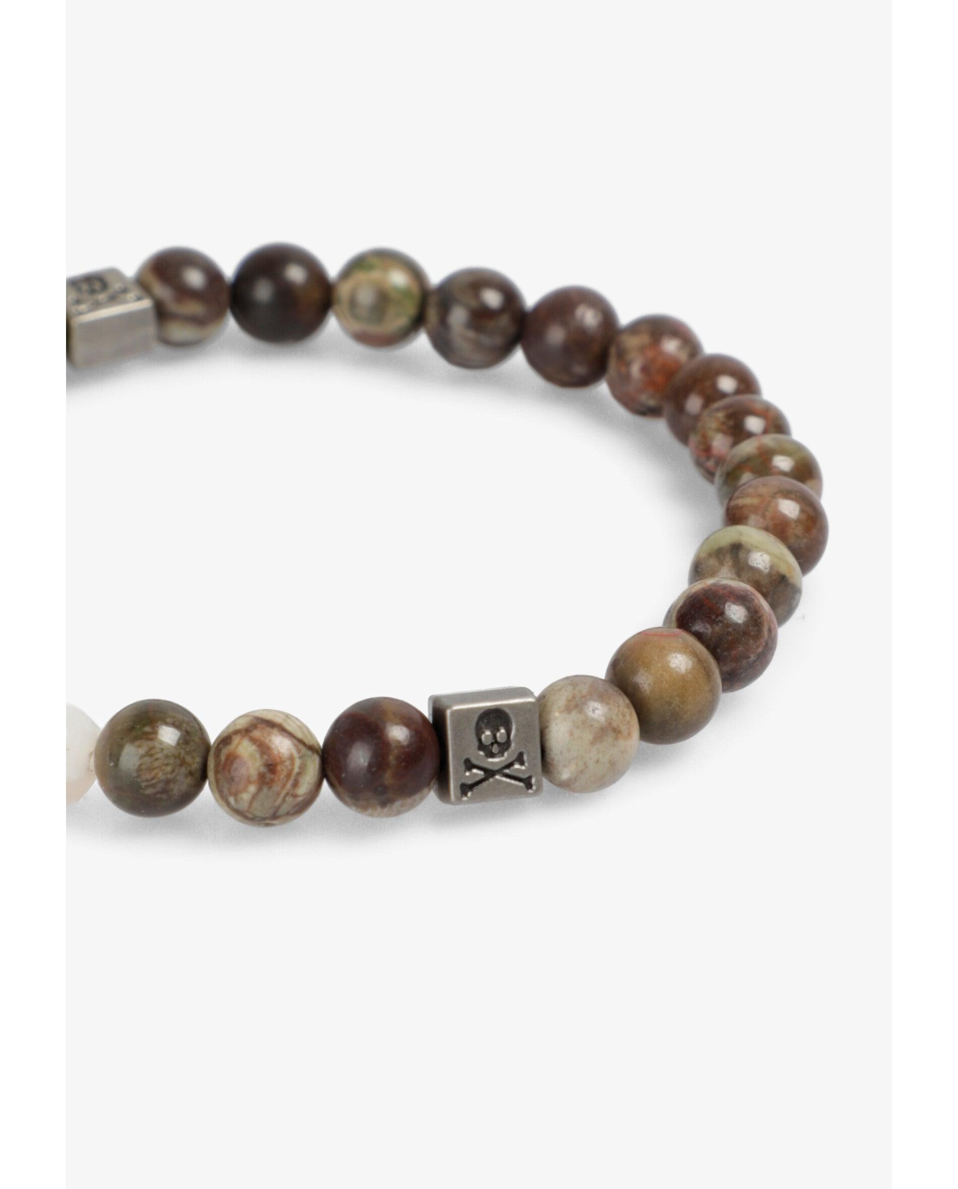 Pulseira de Pedra Natural com Apliques de Metal Caqui-3