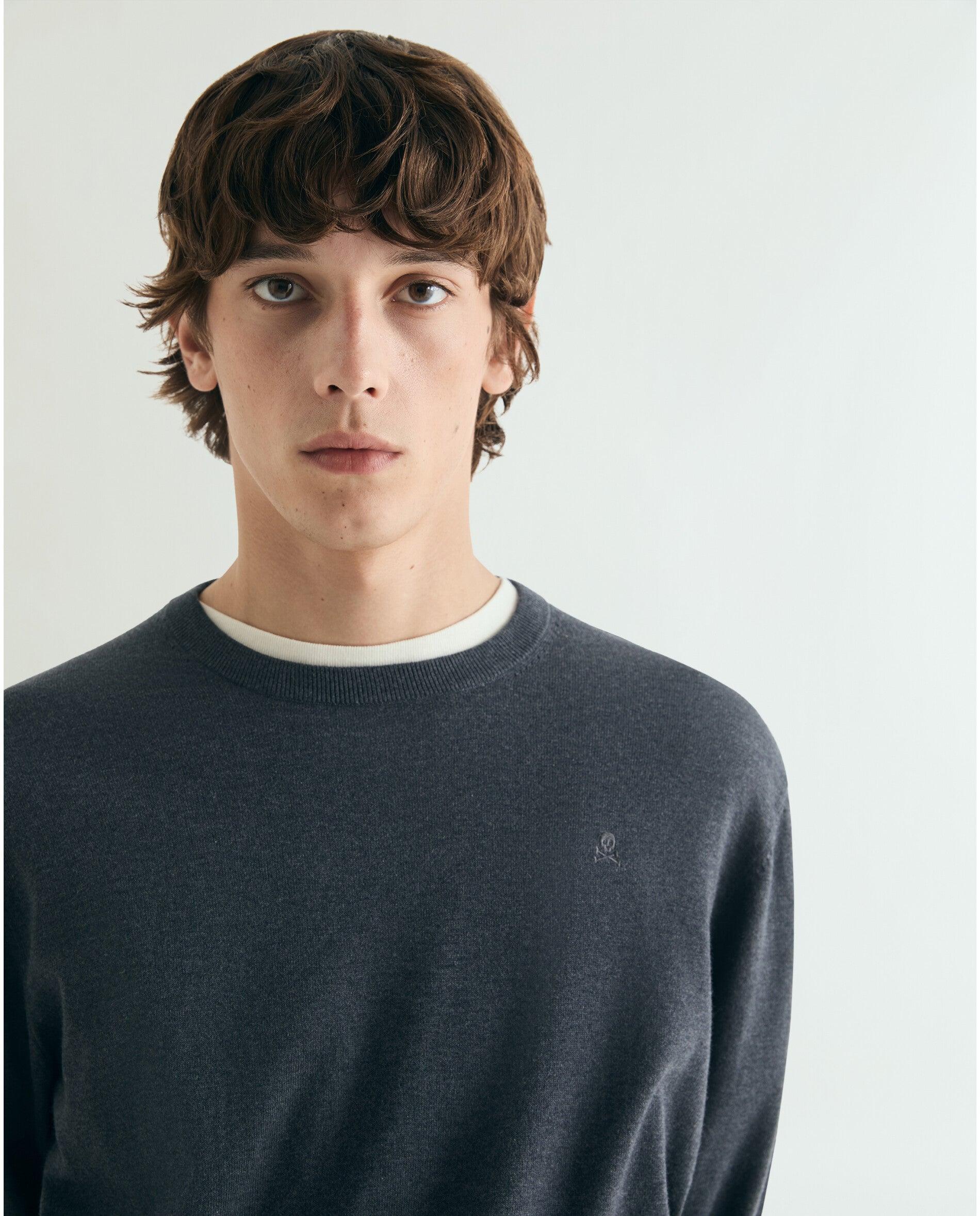 Camisola de Algodão Supima com Gola Redonda Navy-7