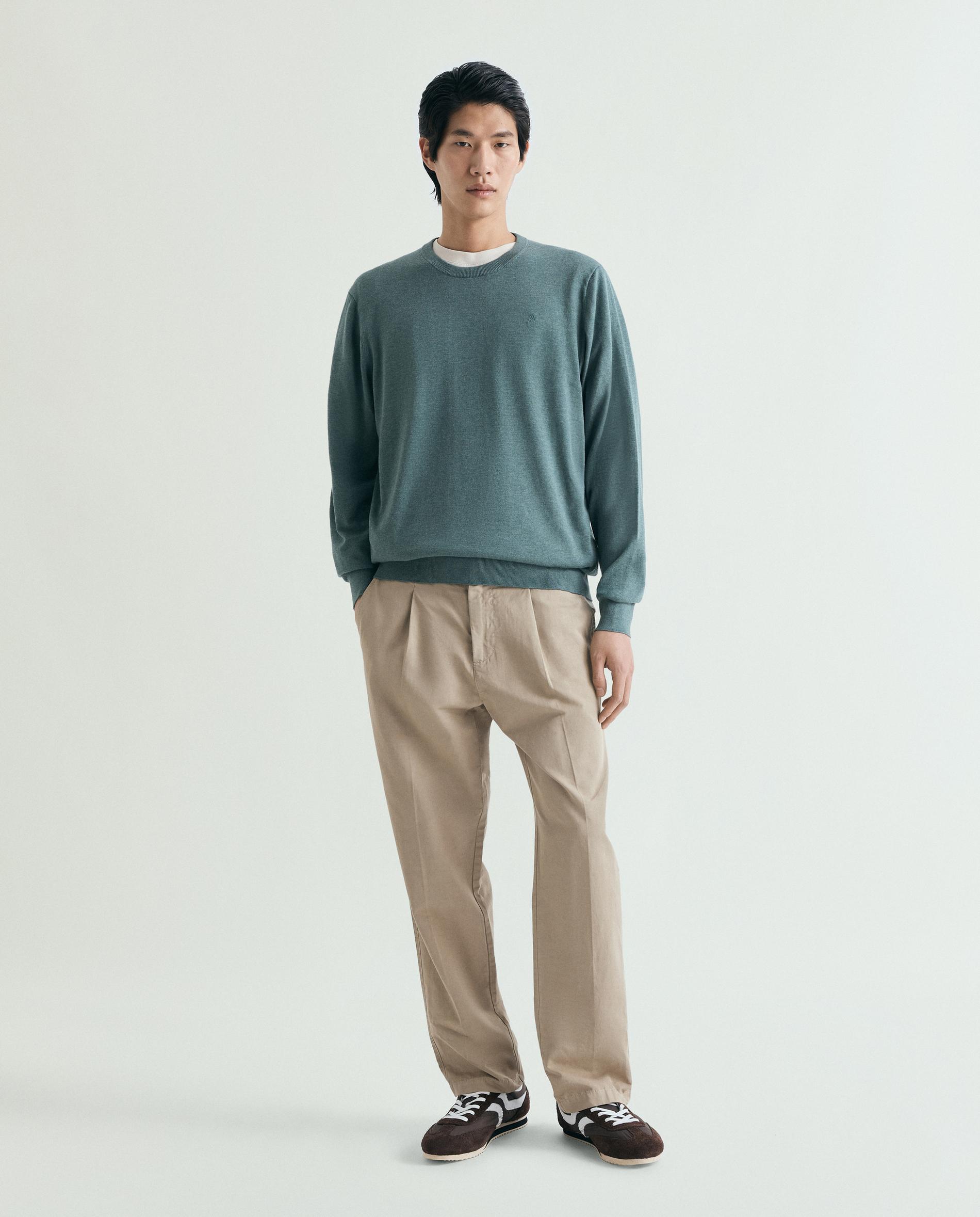 Camisola de Algodão Supima com Gola Redonda Verde-2