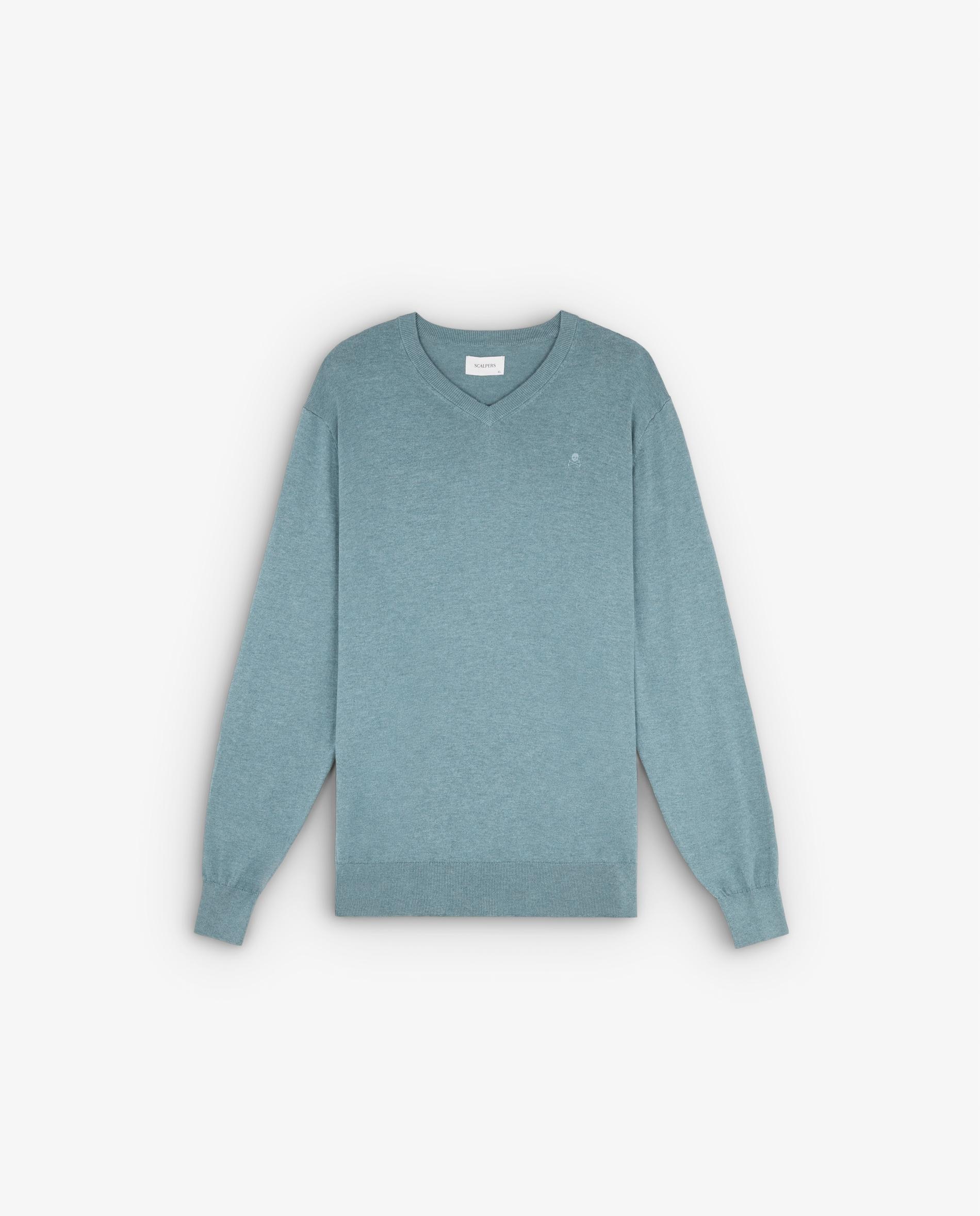 Camisola de Algodão Supima com Gola em V Água-marinha-4