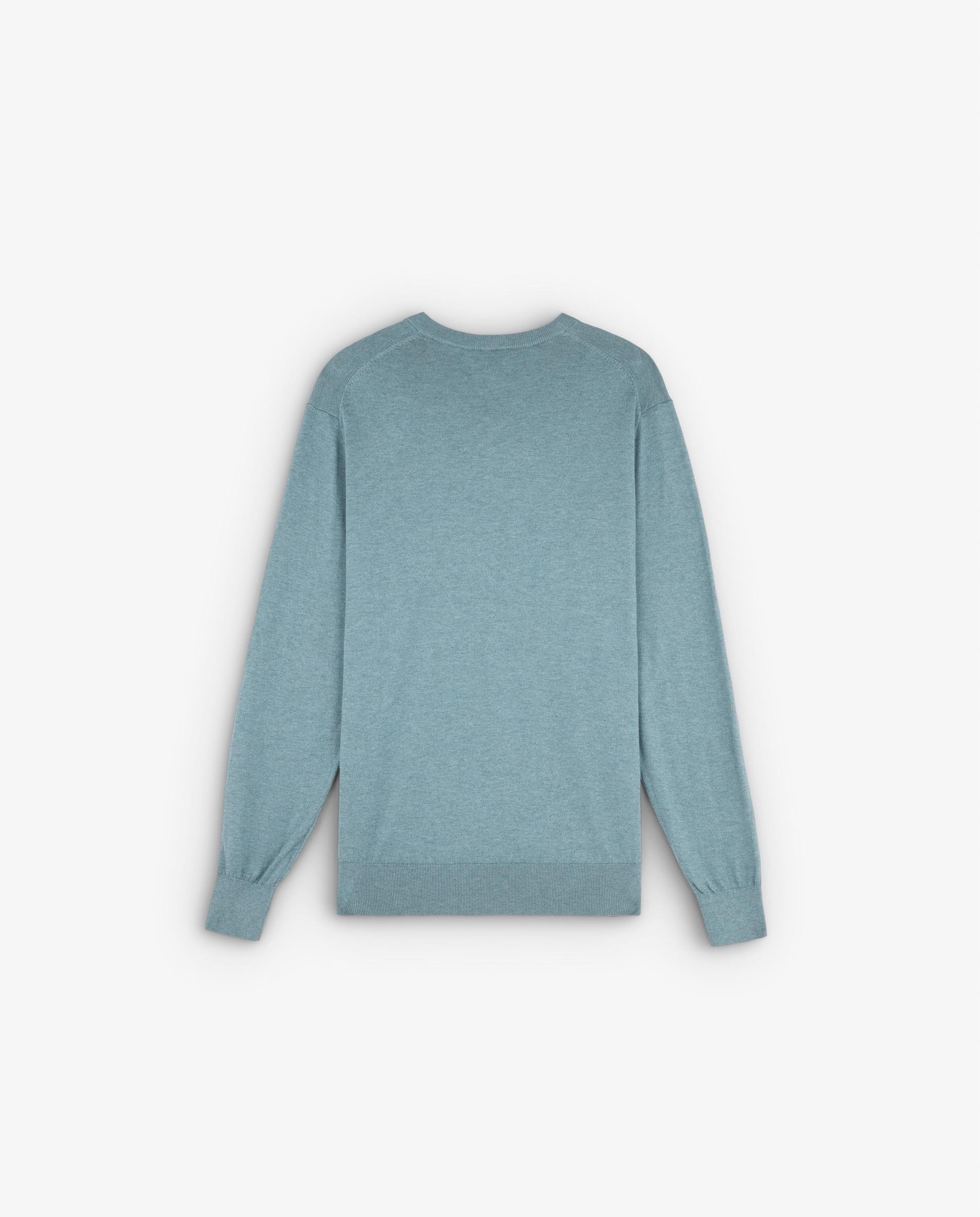 Camisola de Algodão Supima com Gola em V Água-marinha-5