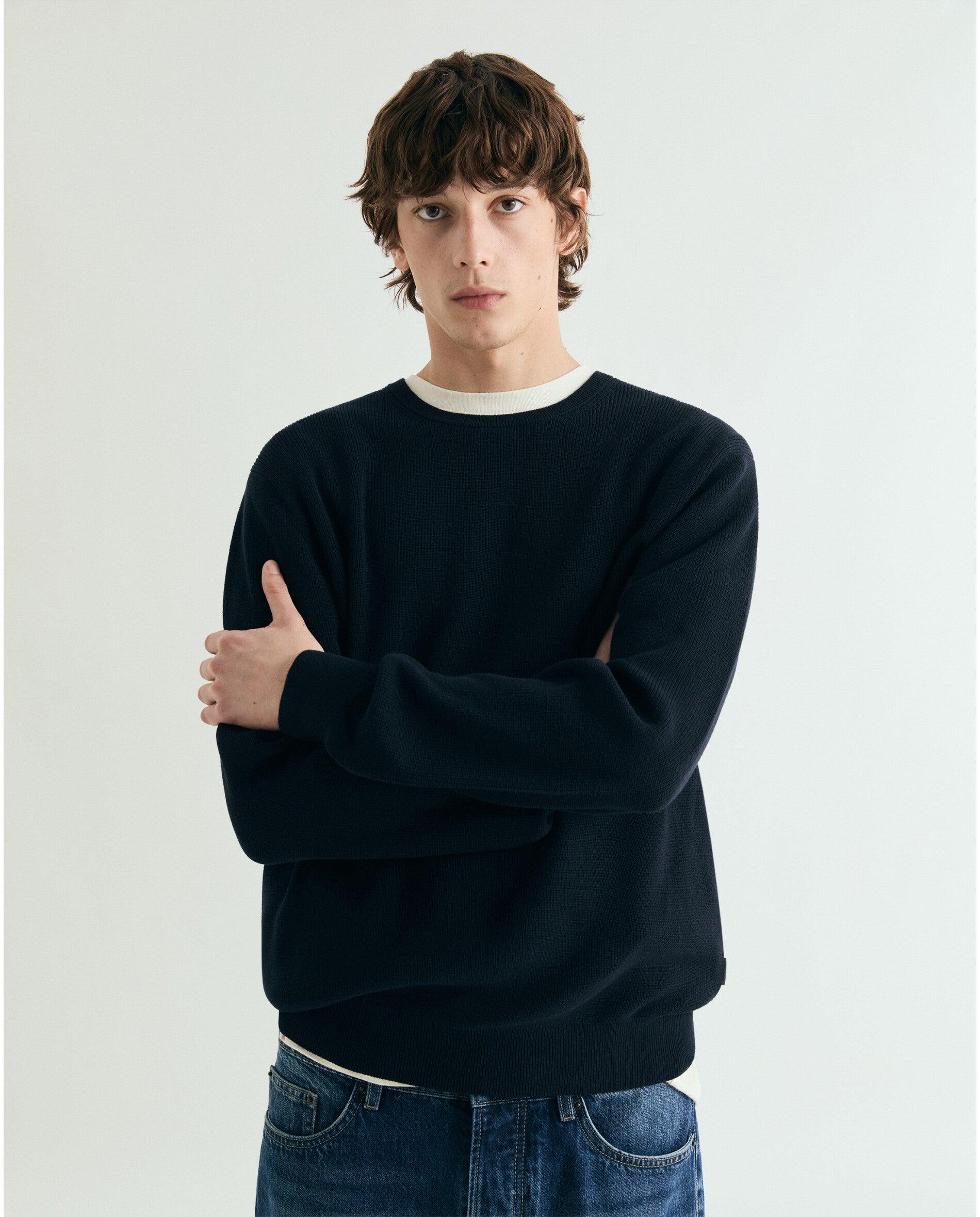 Camisola Regular com Gola Redonda Navy-4