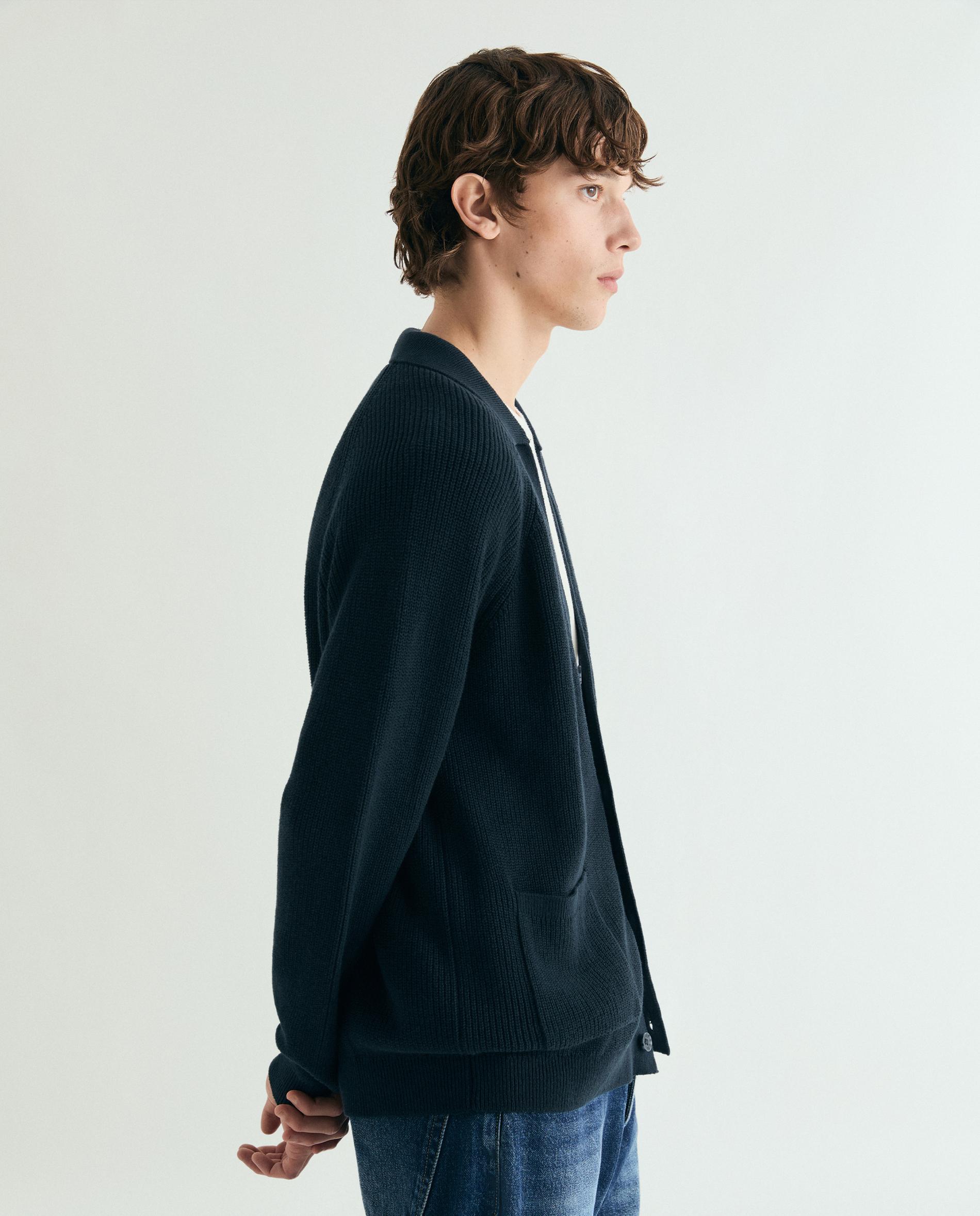Cardigan de Malha com Bolsos e Fecho de Botões Navy-3