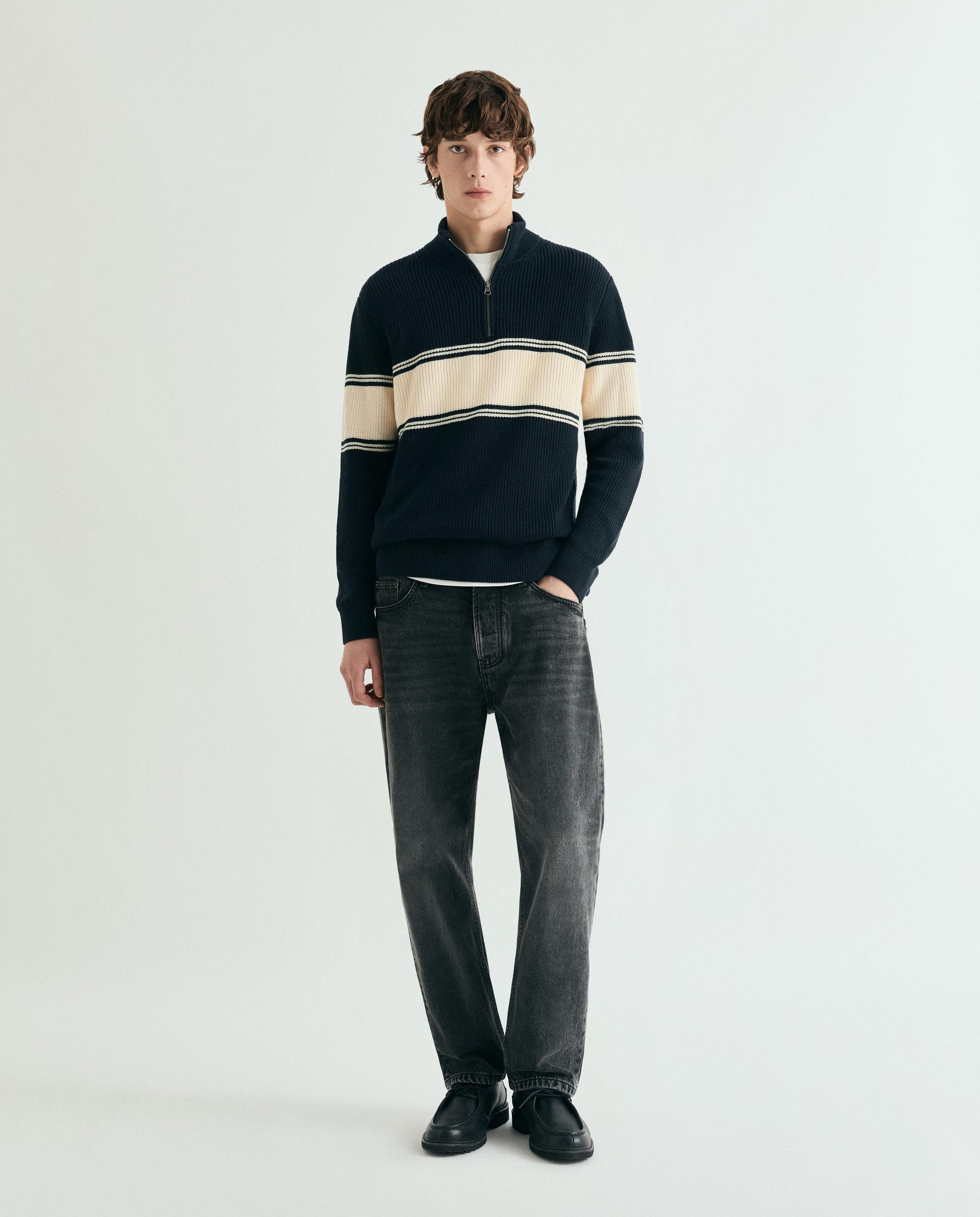 Camisola com Gola Subida e Meio Fecho Zip Navy-3