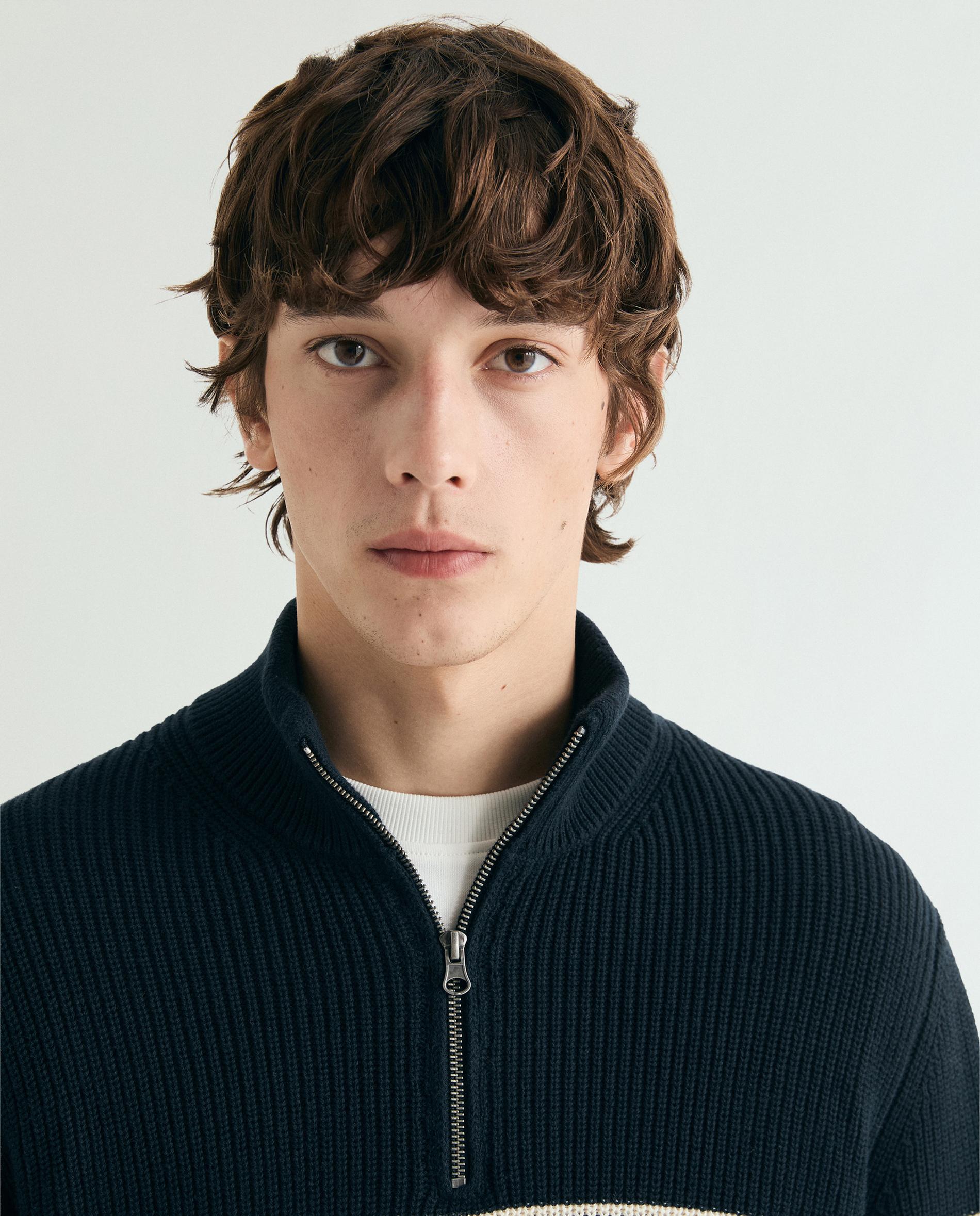 Camisola com Gola Subida e Meio Fecho Zip Navy-4