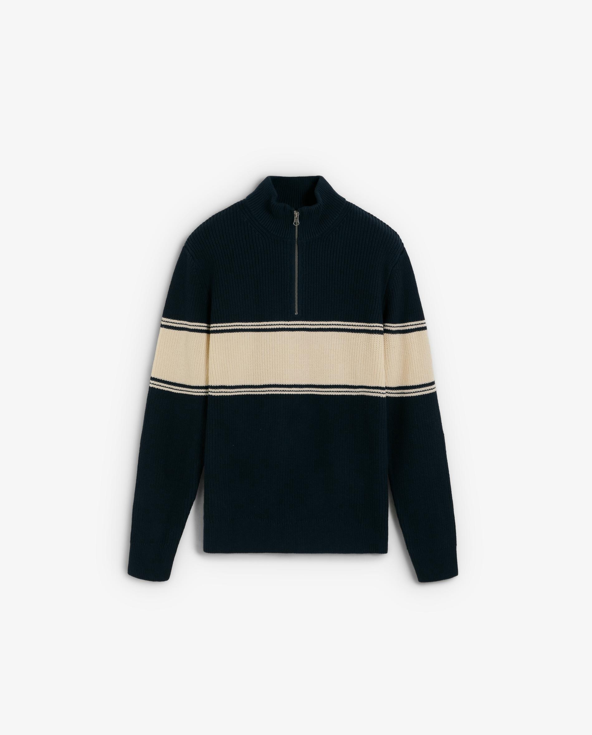 Camisola com Gola Subida e Meio Fecho Zip Navy-5