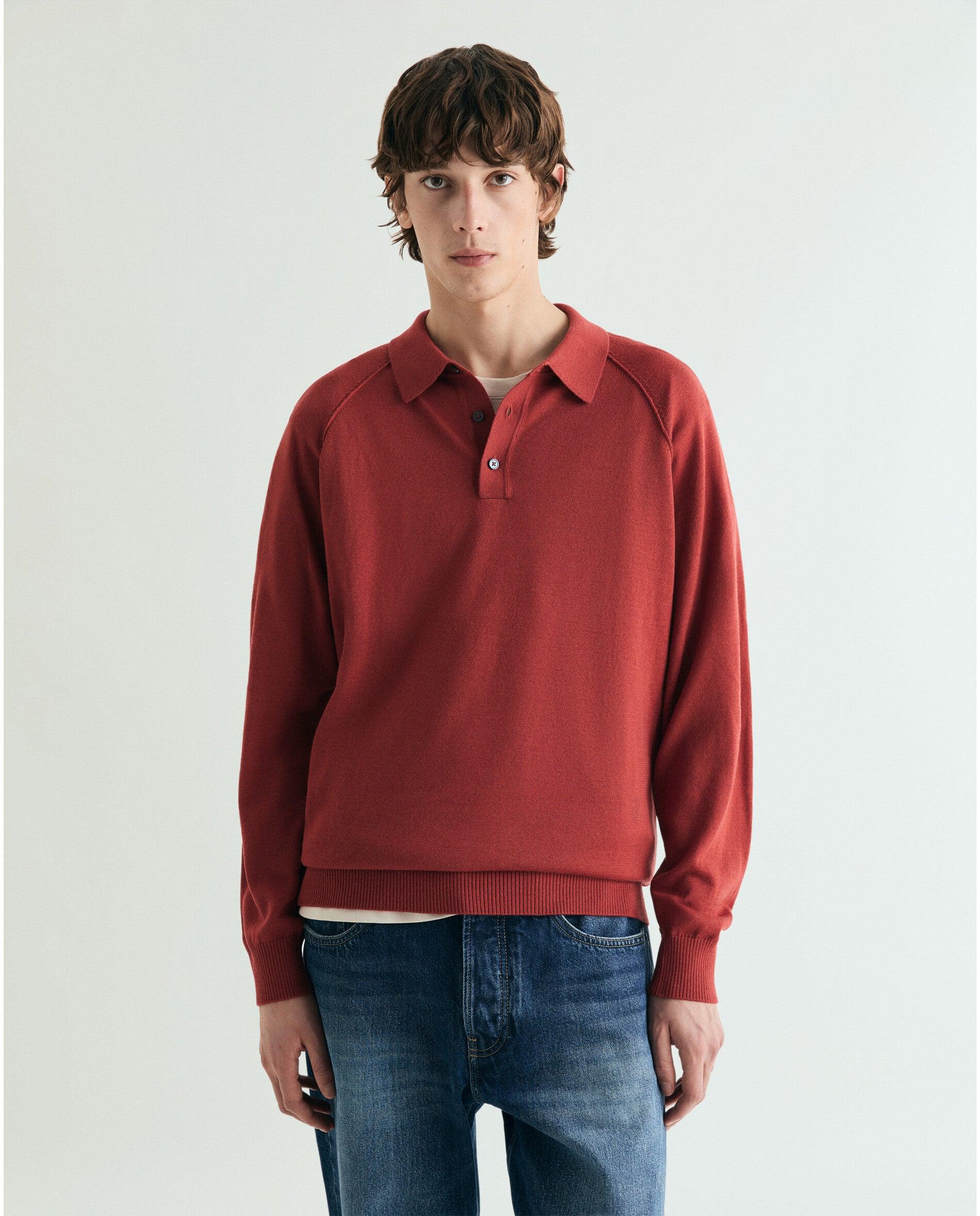 Camisola Regular com Gola Polo Vermelho-1