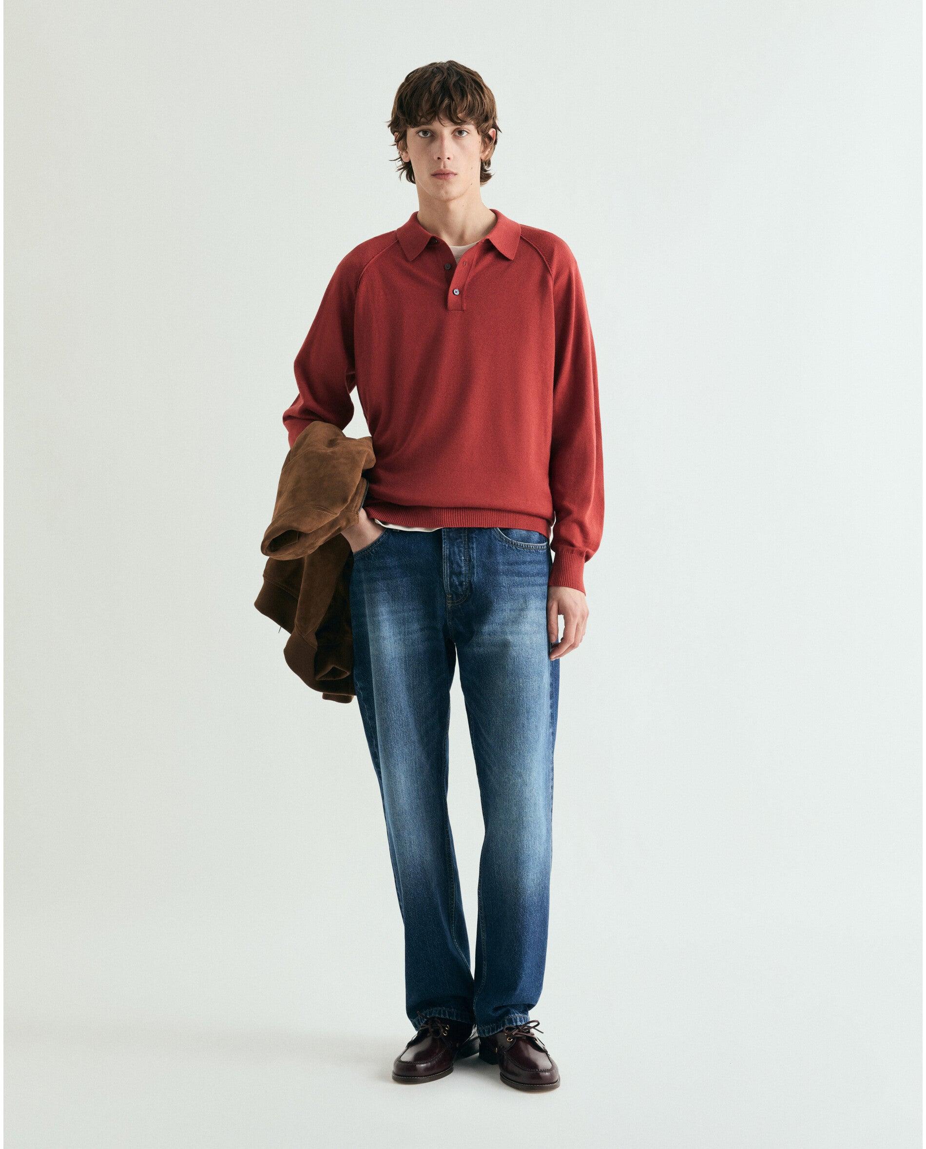 Camisola Regular com Gola Polo Vermelho-3