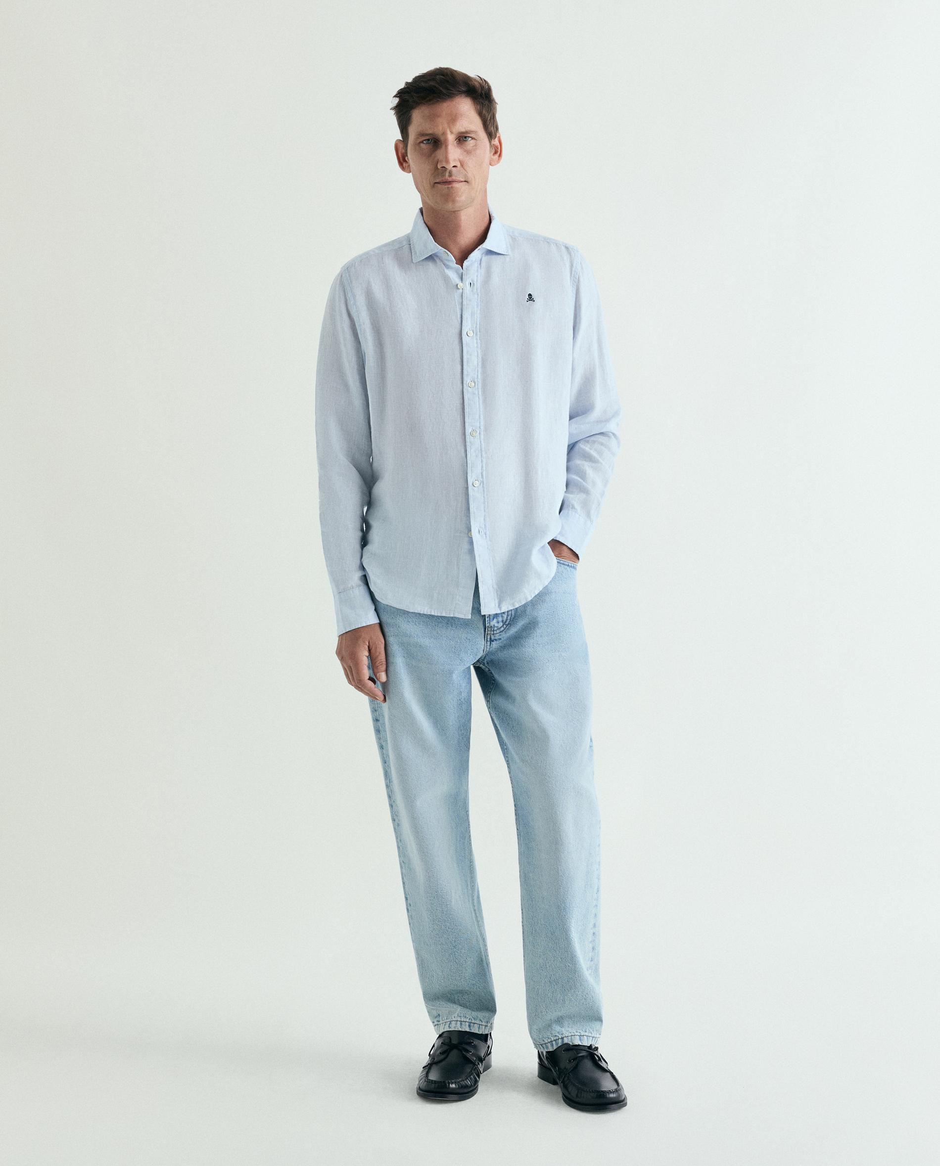 Camisa de Linho Regular Fit Lisa Azul-claro-2