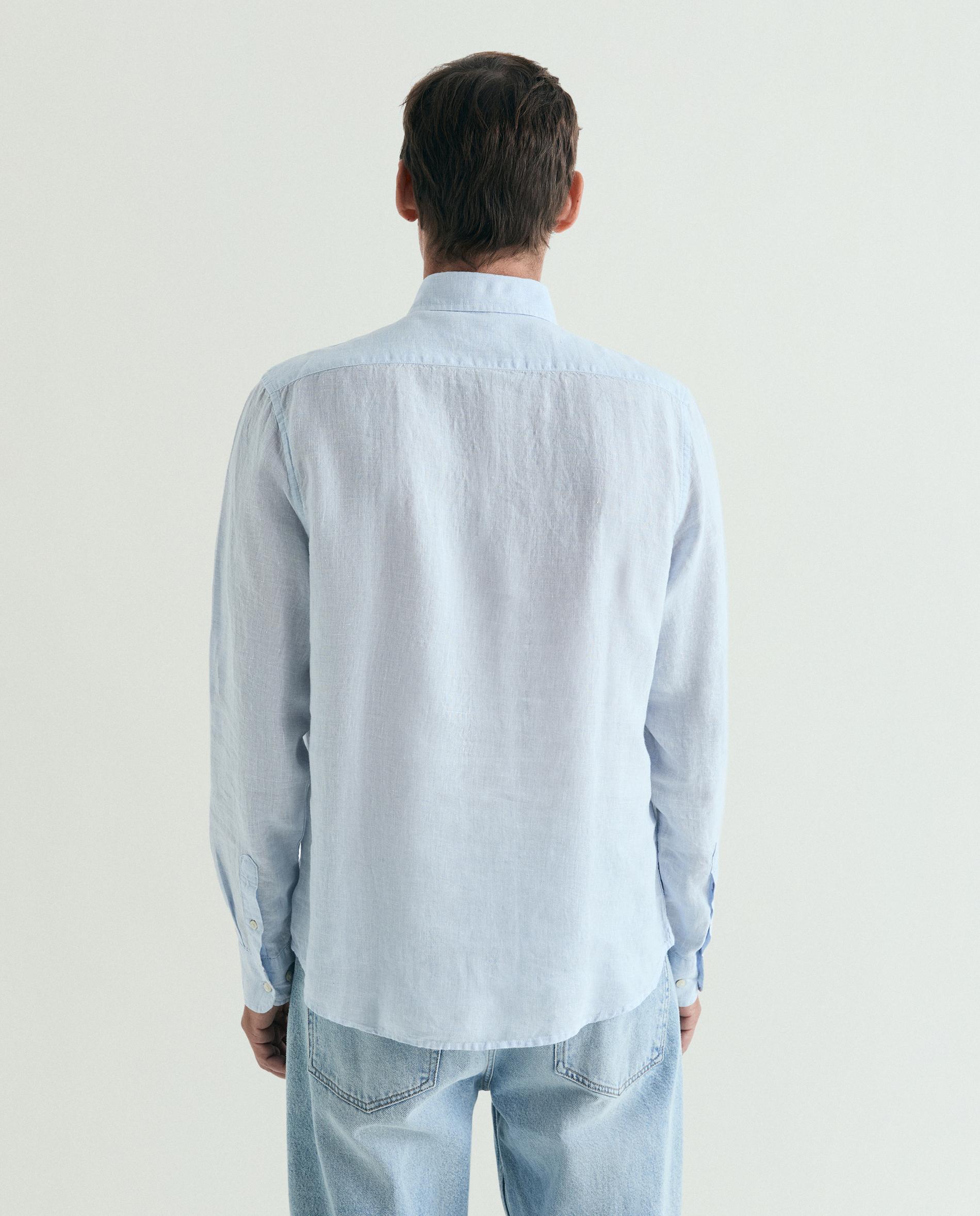 Camisa de Linho Regular Fit Lisa Azul-claro-3