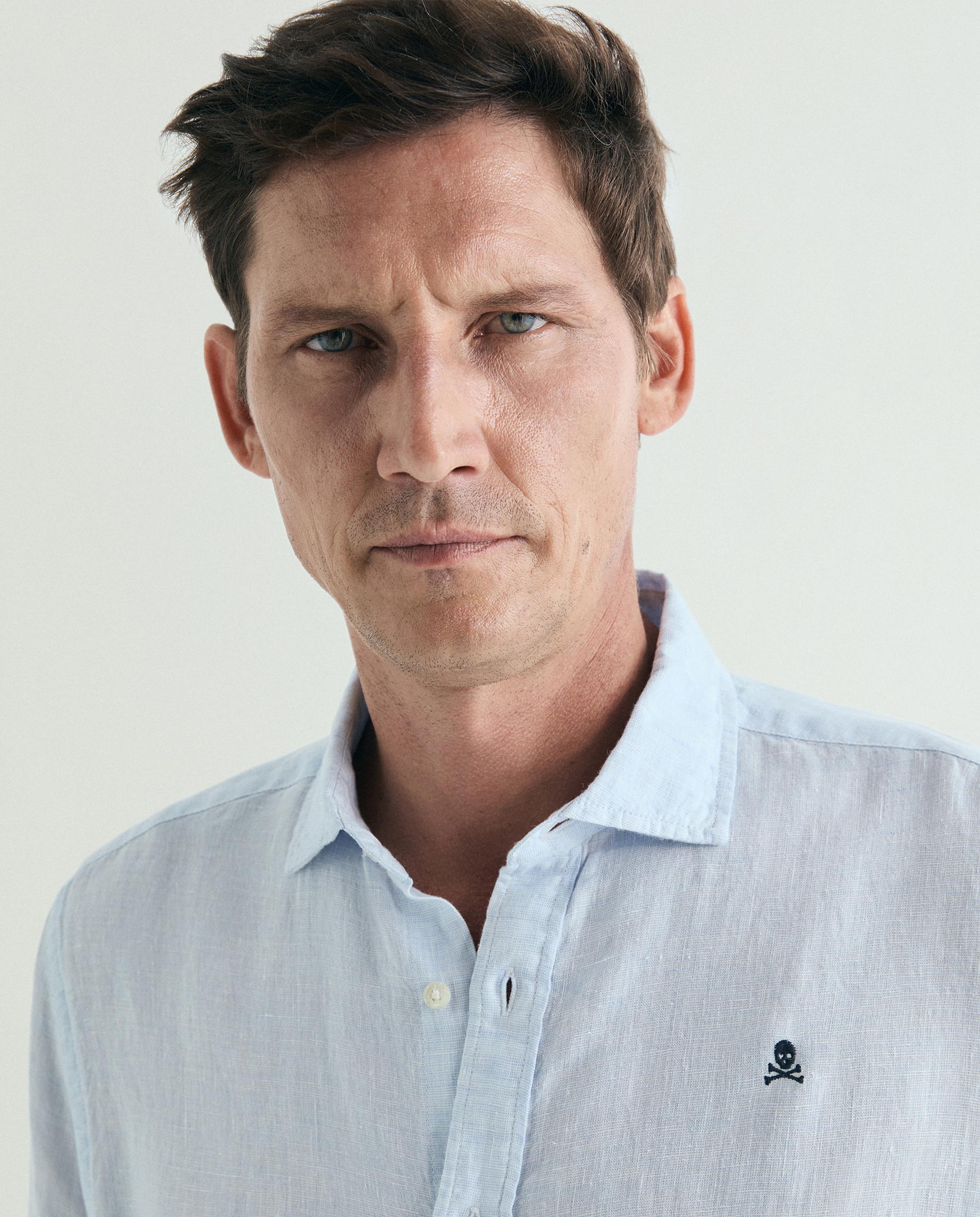 Camisa de Linho Regular Fit Lisa Azul-claro-4
