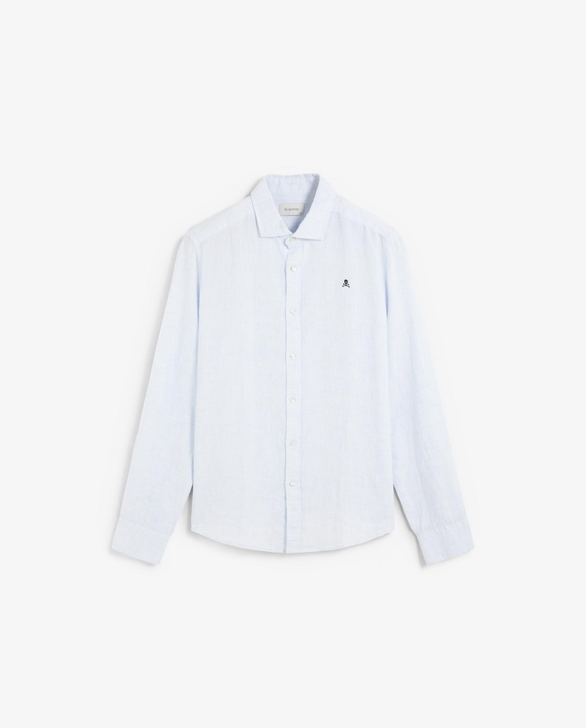 Camisa de Linho Regular Fit Lisa Azul-claro-5