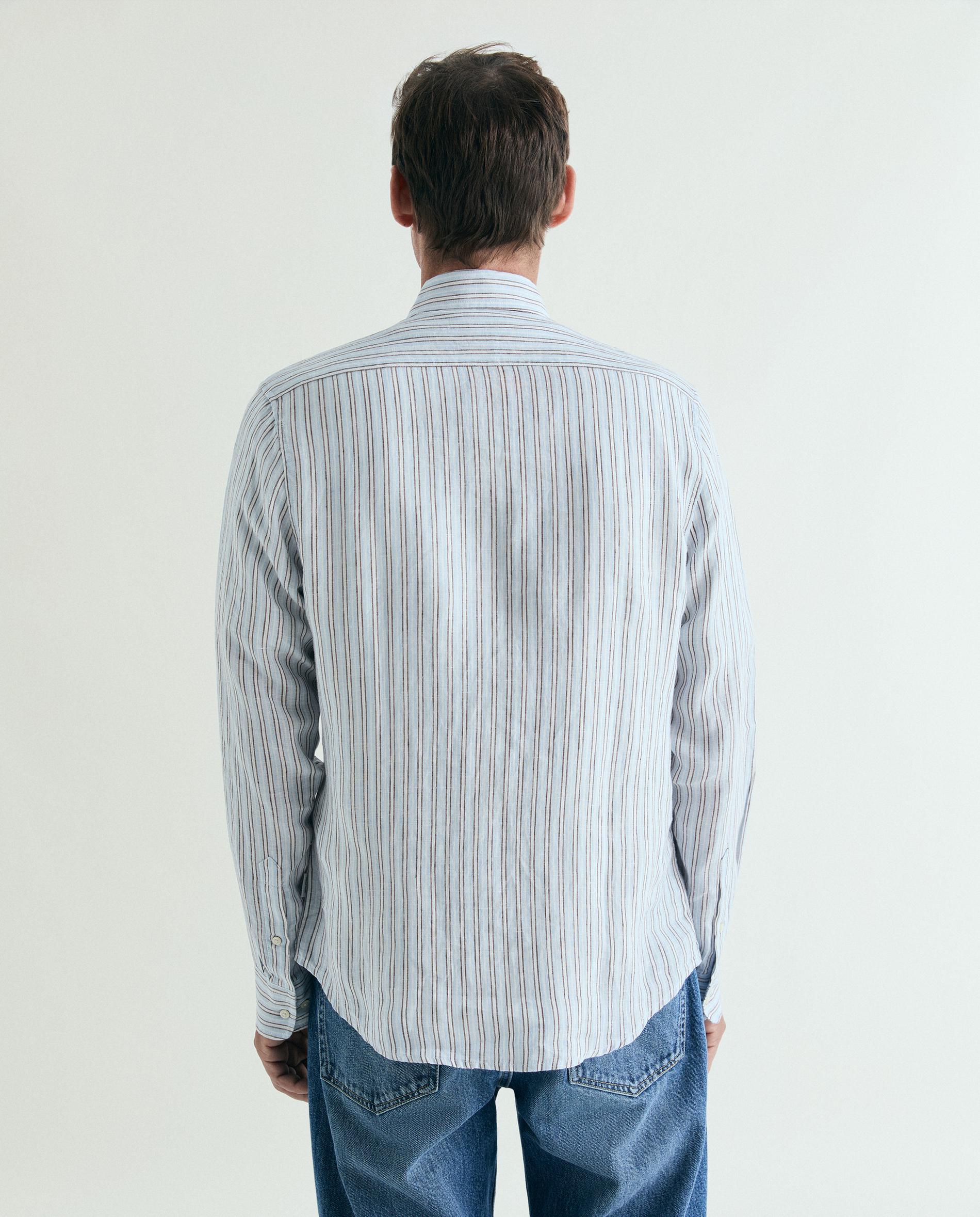 Camisa de Linho Regular Fit Às Riscas Castanho-3