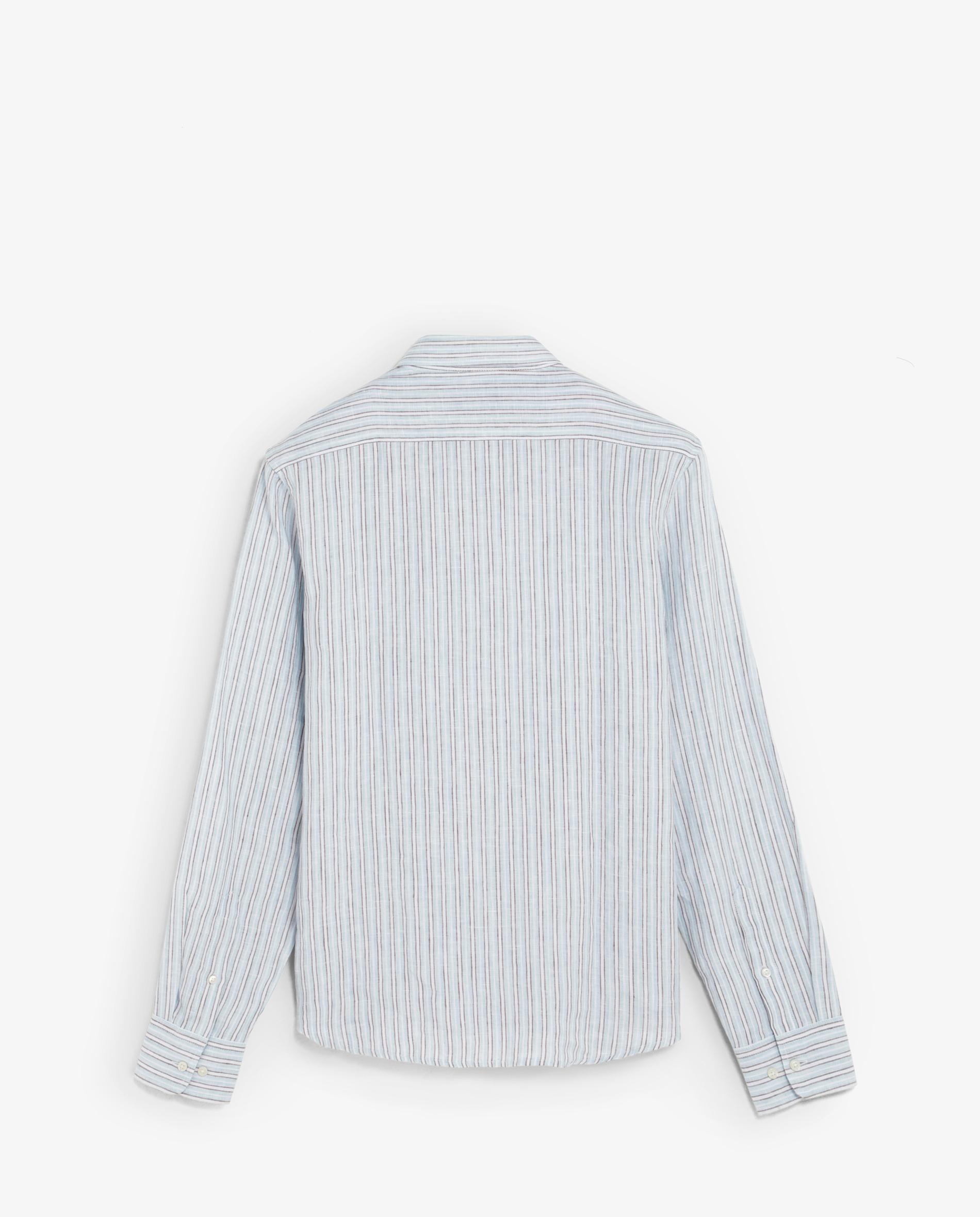 Camisa de Linho Regular Fit Às Riscas Castanho-6