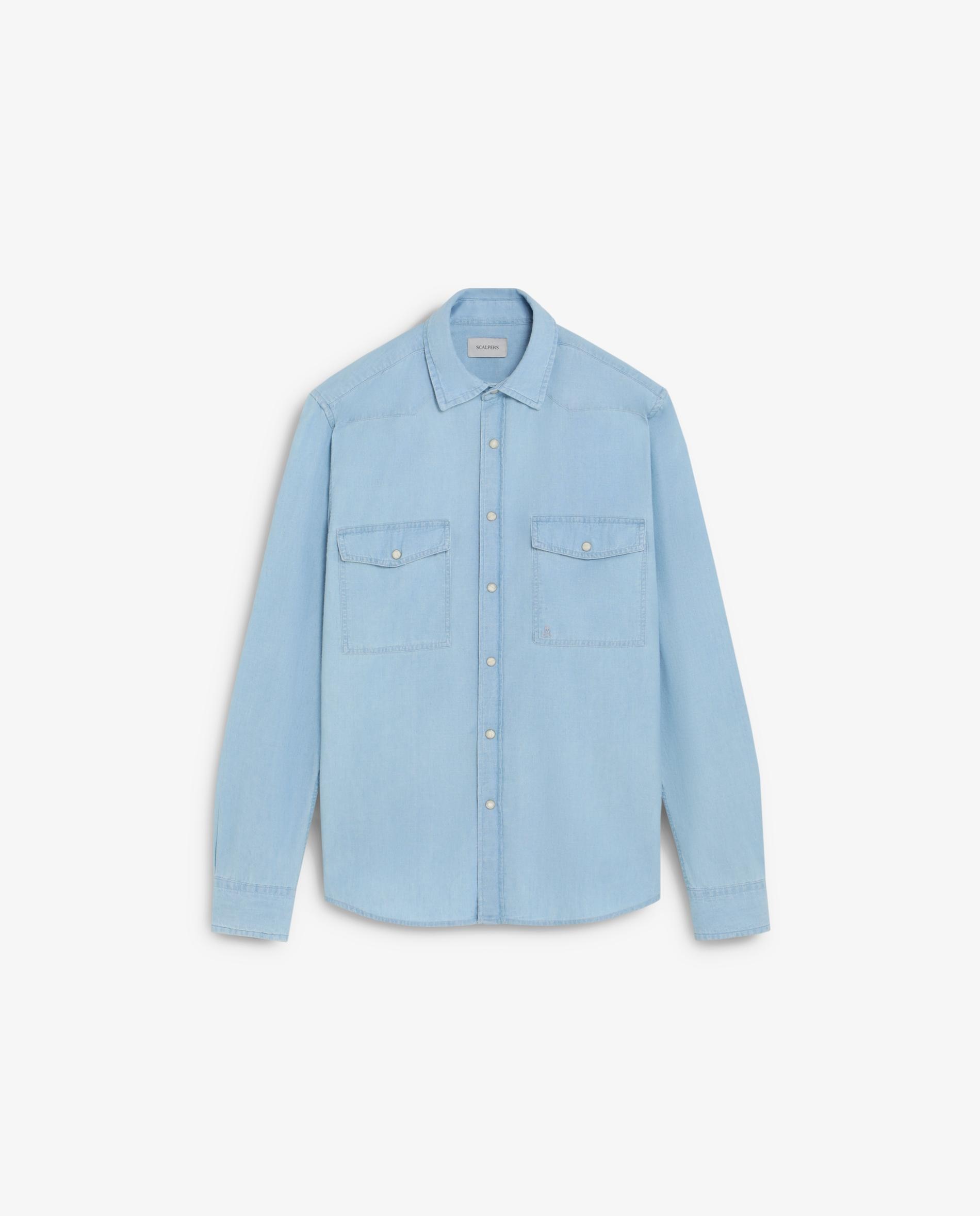 Camisa Jeans Regular Fit com Botões Automáticos Azul-claro-5
