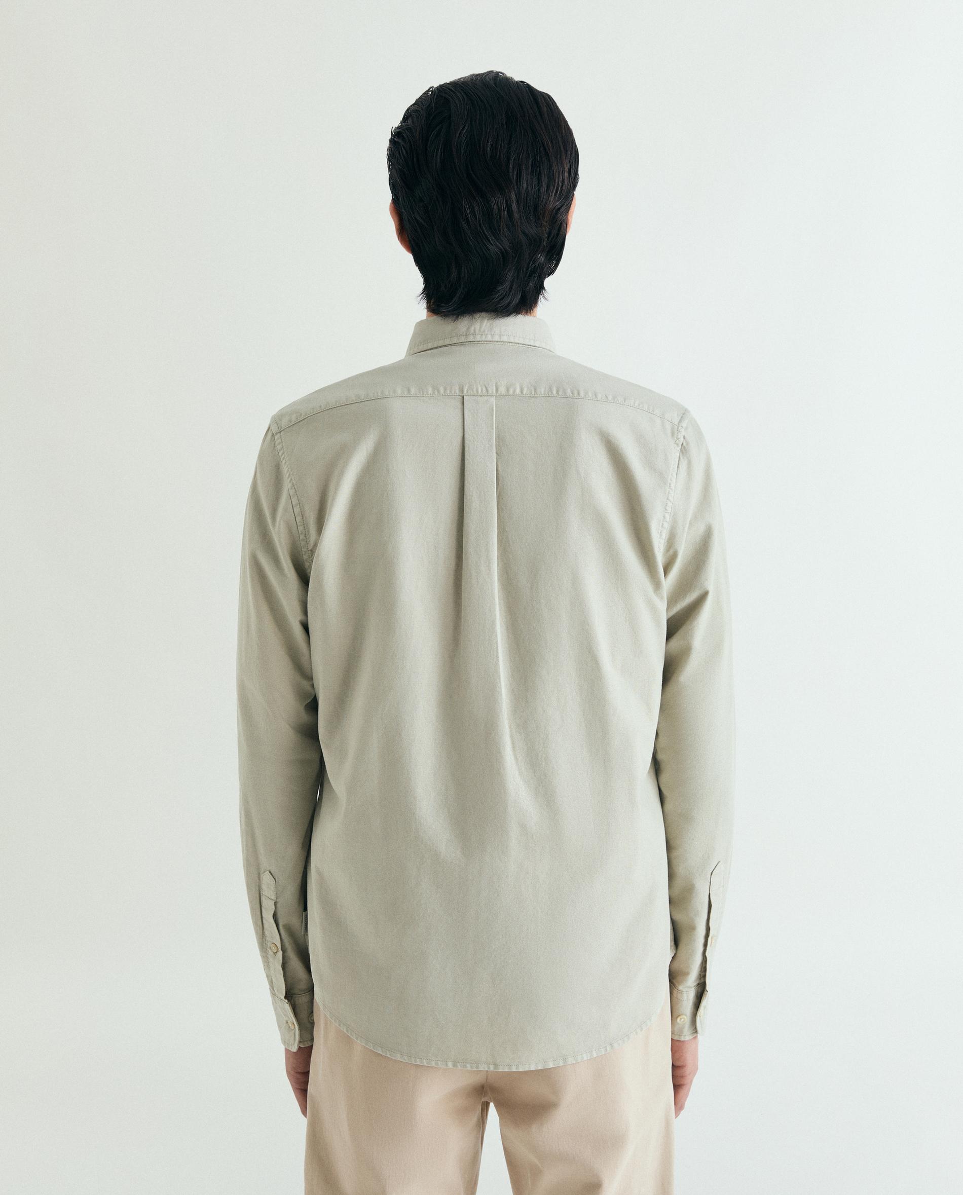 Camisa Oxford de Manga Comprida com Bolso Caqui-3
