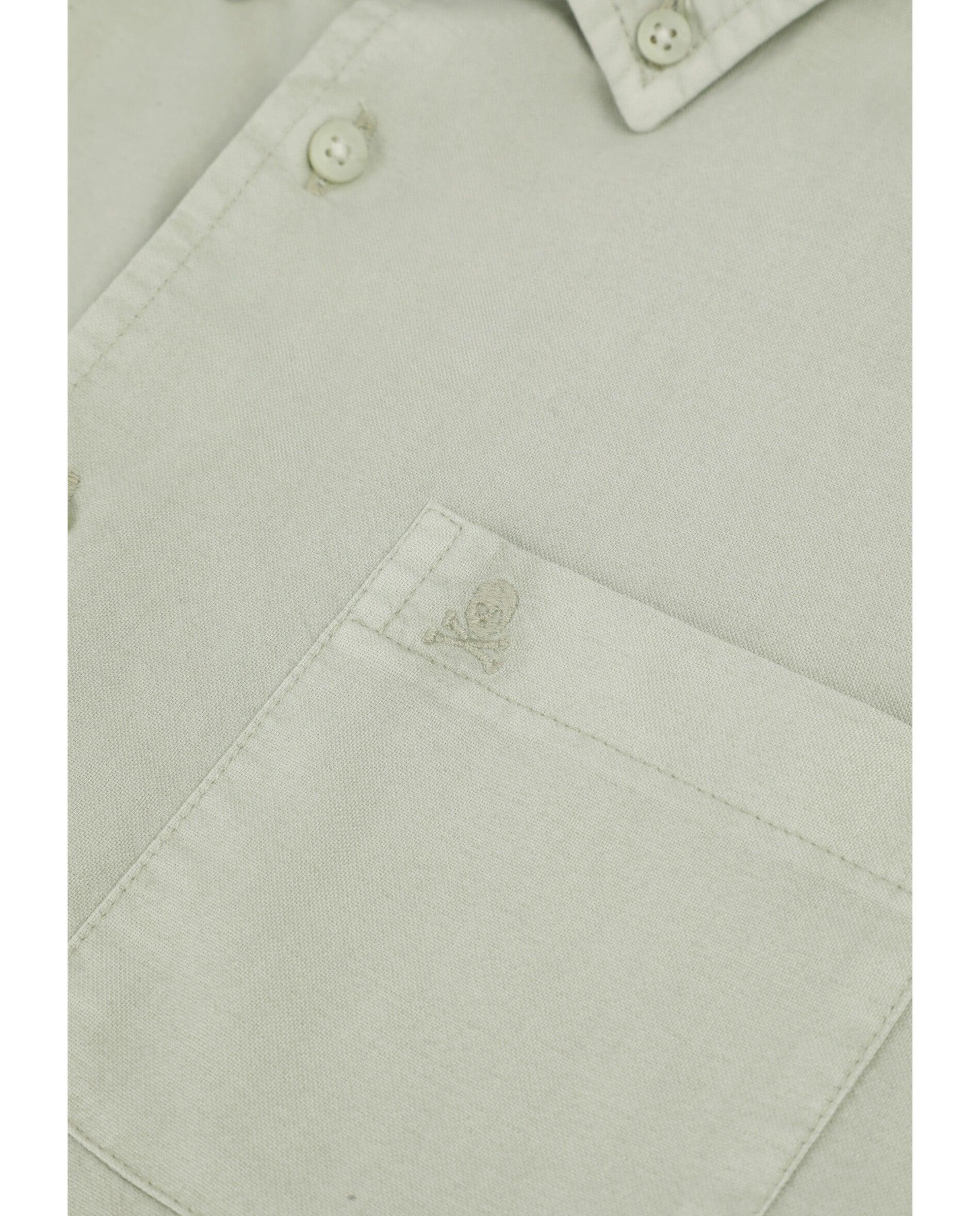Camisa Oxford de Manga Comprida com Bolso Caqui-4