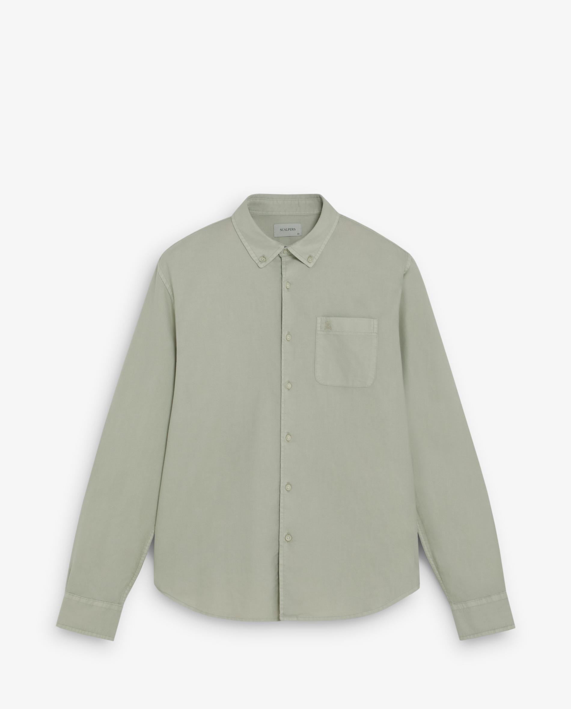 Camisa Oxford de Manga Comprida com Bolso Caqui-5