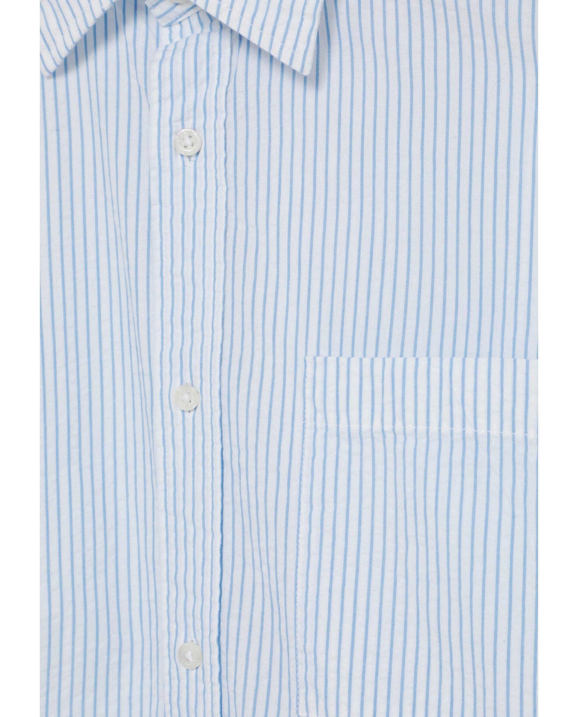 Camisa de Manga Curta Às Riscas com Bolso no Peito Branco / Azul-3
