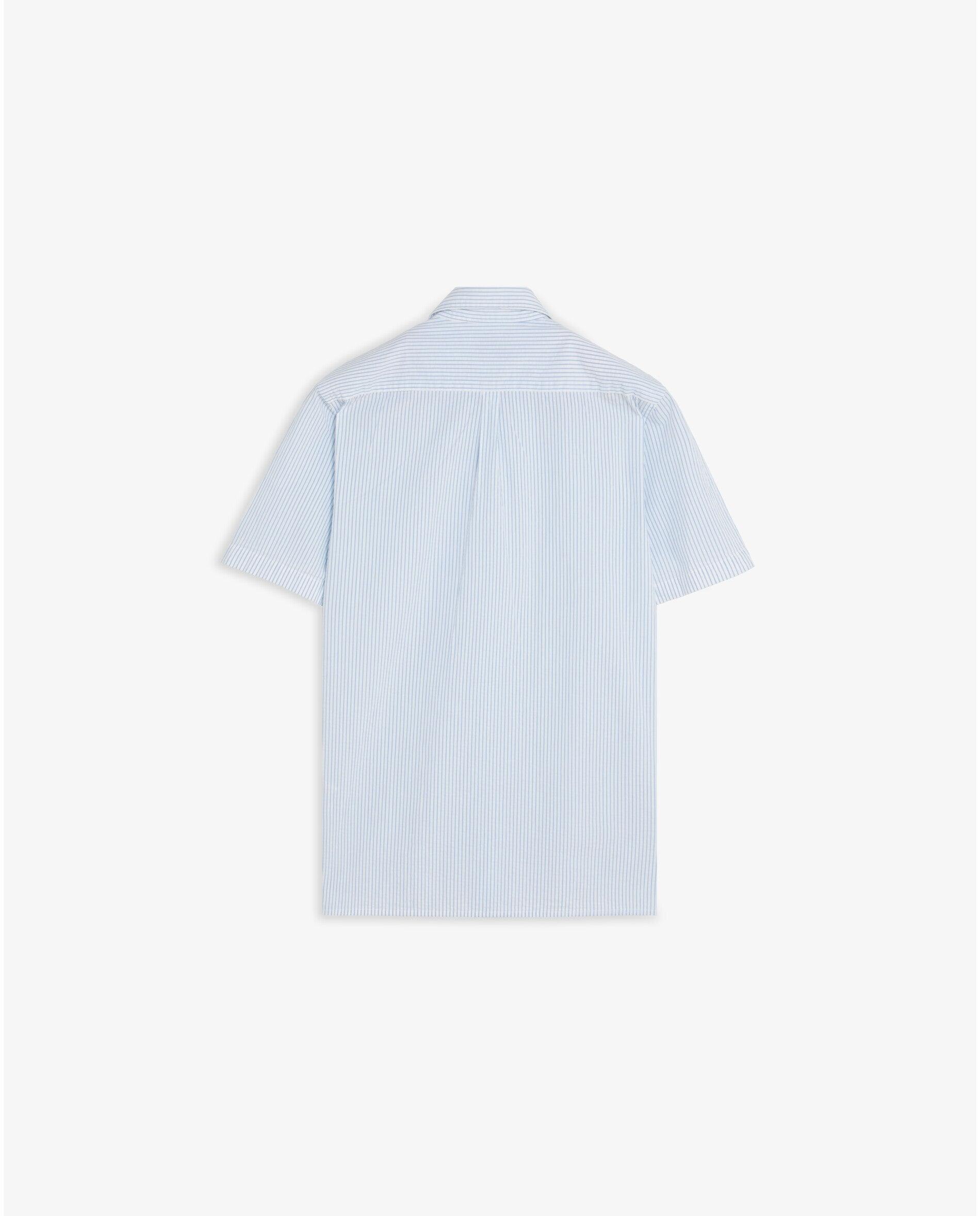 Camisa de Manga Curta Às Riscas com Bolso no Peito Branco / Azul-6