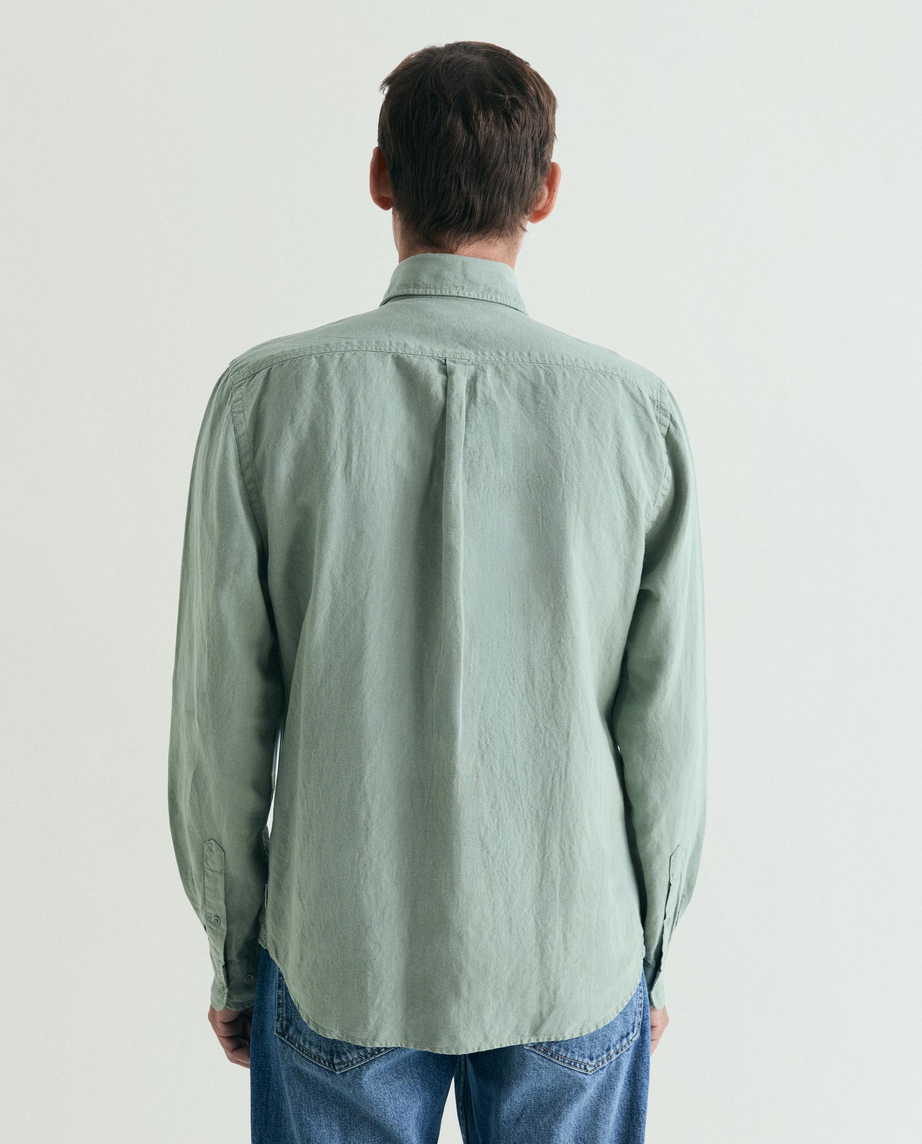 Camisa Regular Fit de Manga Comprida Lisa Verde-claro-3