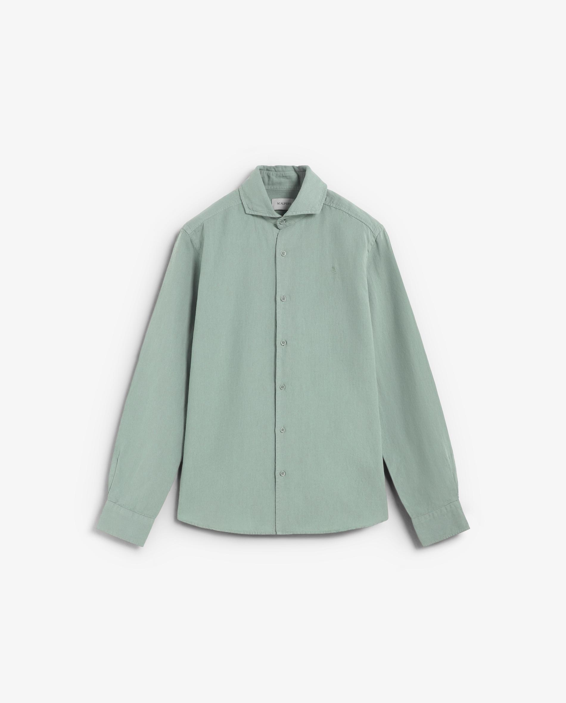 Camisa Regular Fit de Manga Comprida Lisa Verde-claro-4