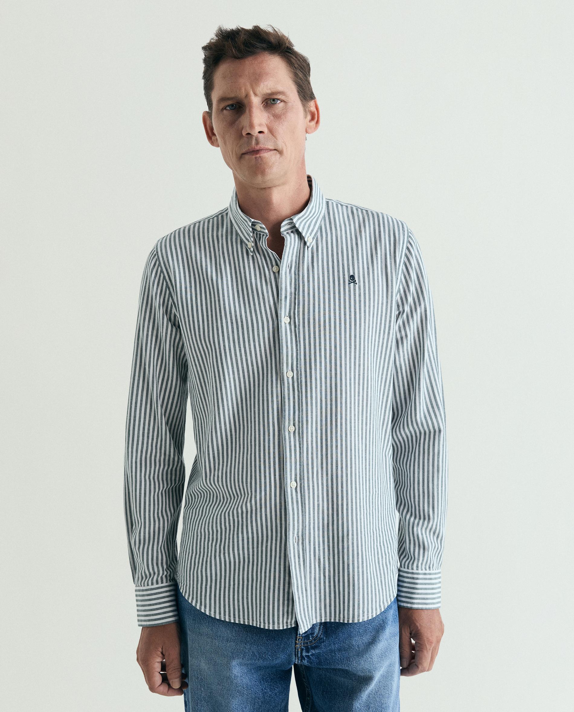 Camisa Regular com Estampado Às Riscas Verde pardo-1