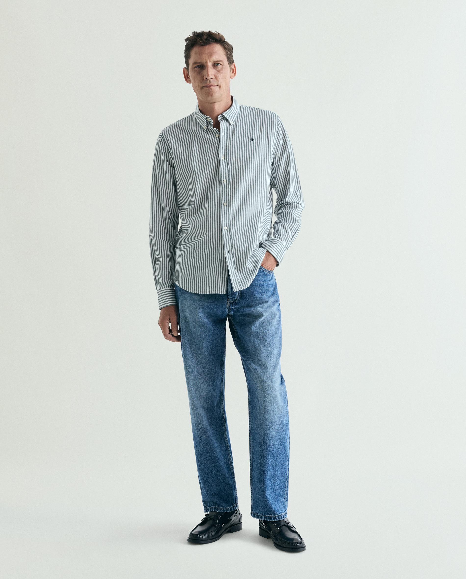 Camisa Regular com Estampado Às Riscas Verde pardo-2