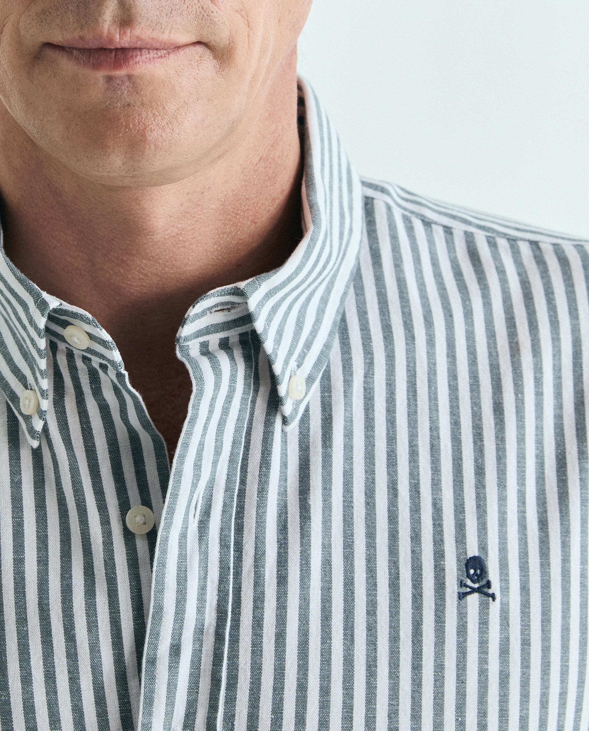 Camisa Regular com Estampado Às Riscas Verde pardo-4