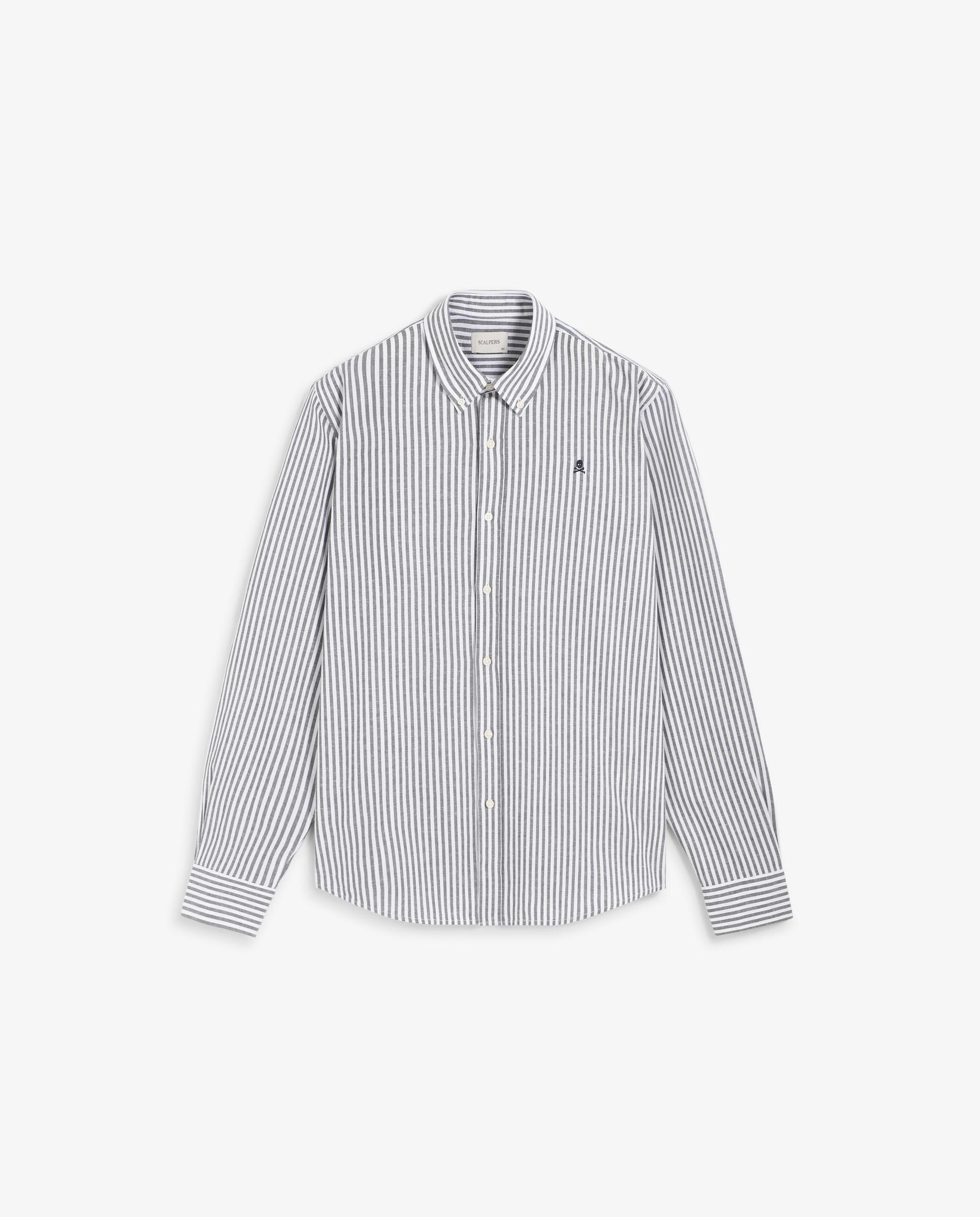 Camisa Regular com Estampado Às Riscas Verde pardo-5