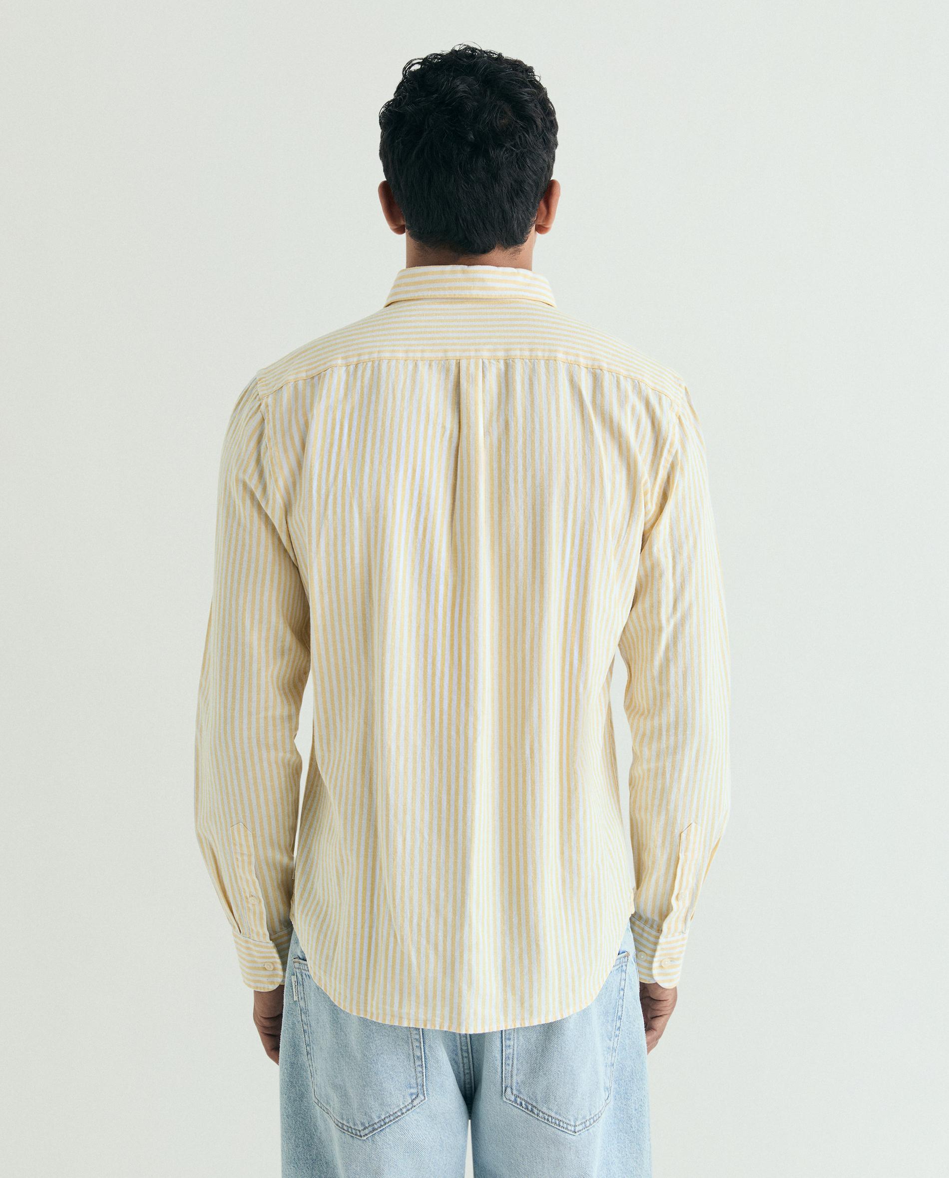 Camisa Regular Fit Às Riscas de Manga Comprida Amarelo-3