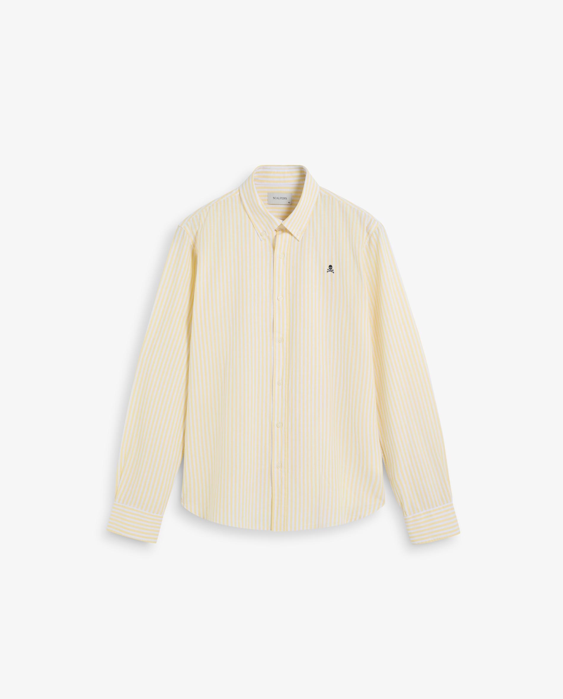Camisa Regular Fit Às Riscas de Manga Comprida Amarelo-4