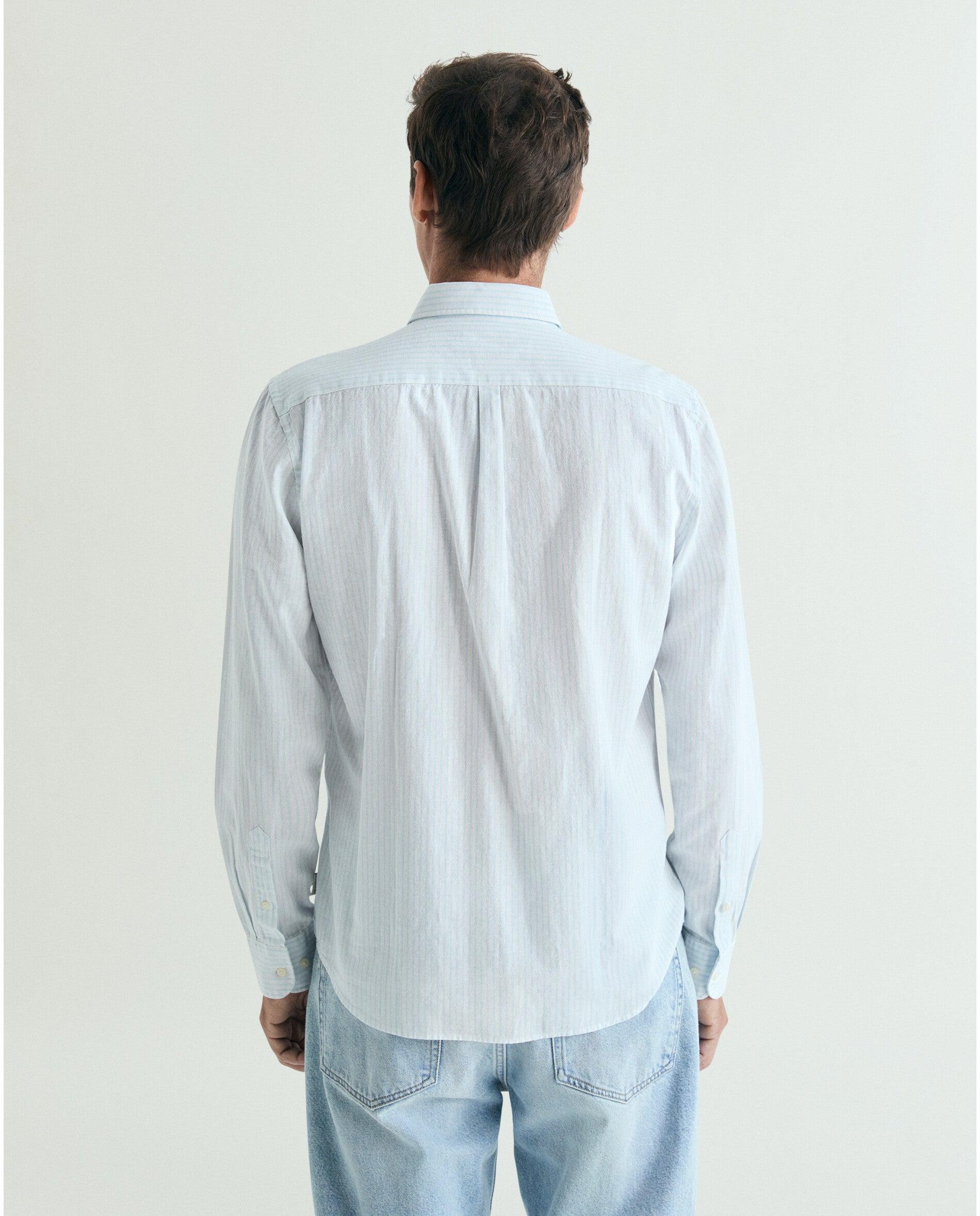 Camisa Às Riscas de Manga Comprida Azul-2