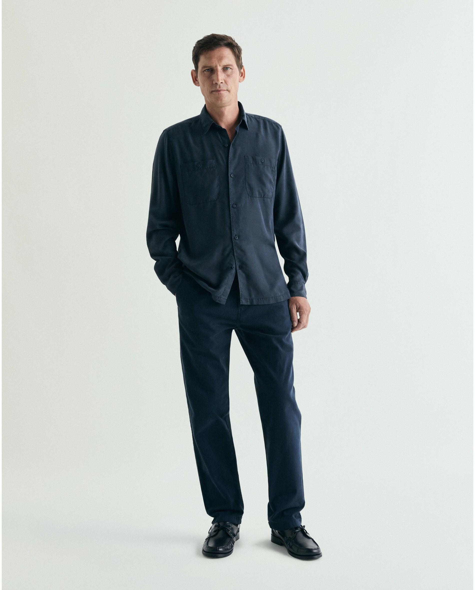 Camisa Regular Fit com Bolsos no Peito Navy-3