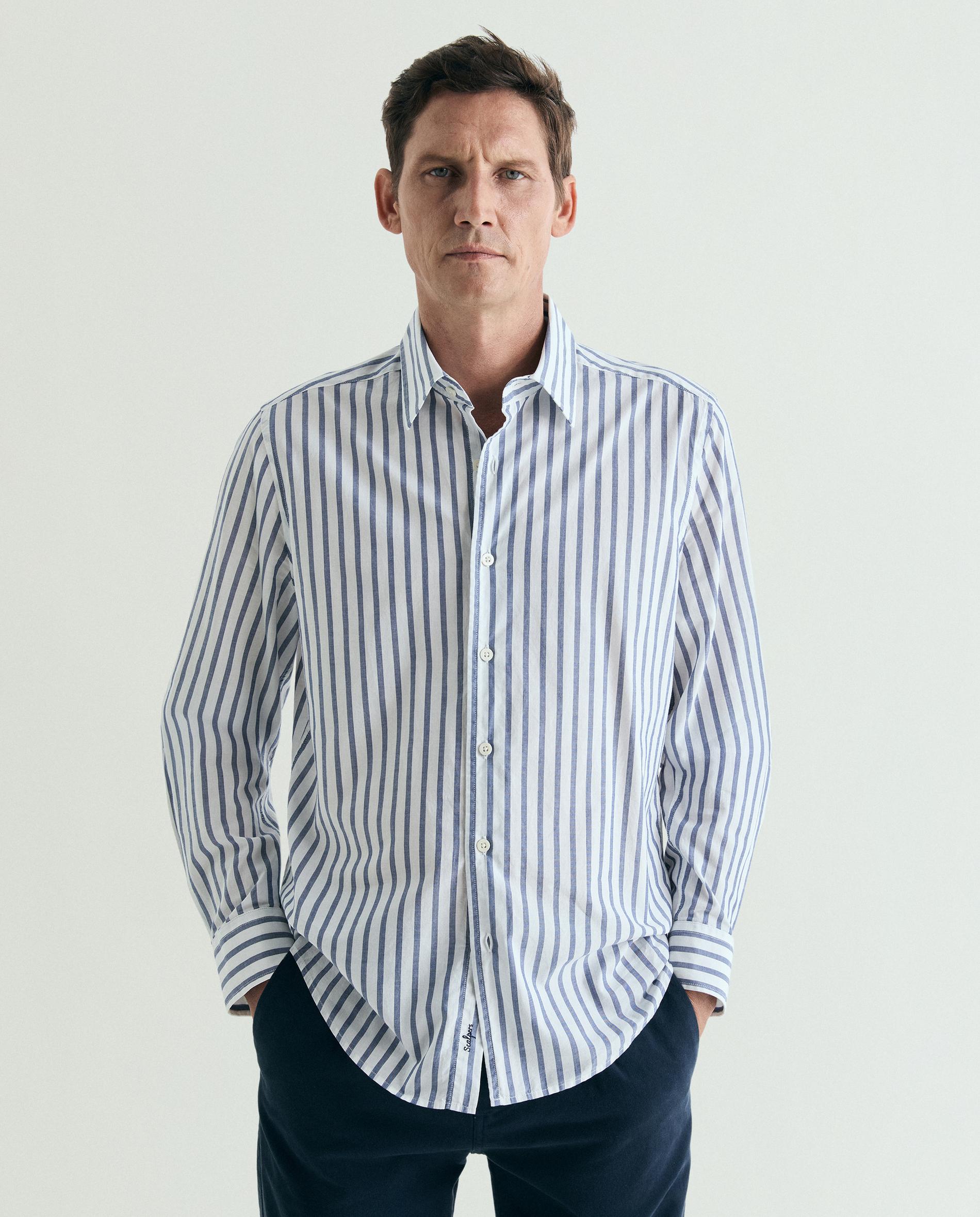 Camisa Regular Fit Às Riscas Azul-escuro-1