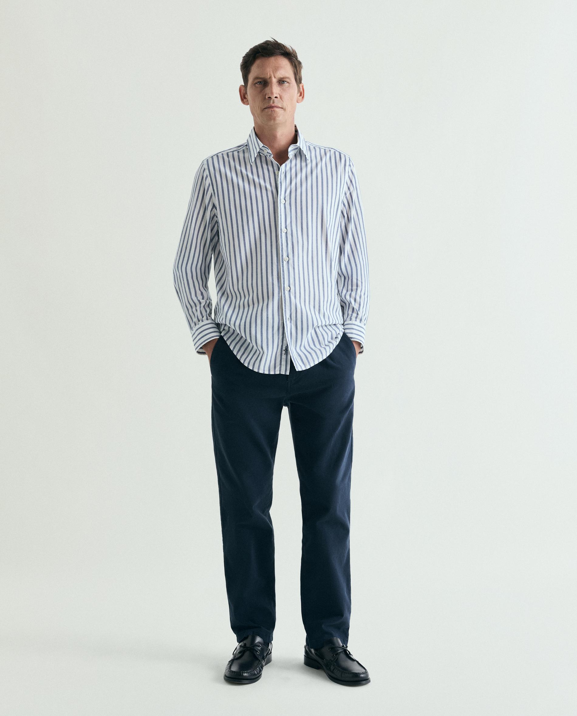 Camisa Regular Fit Às Riscas Azul-escuro-3
