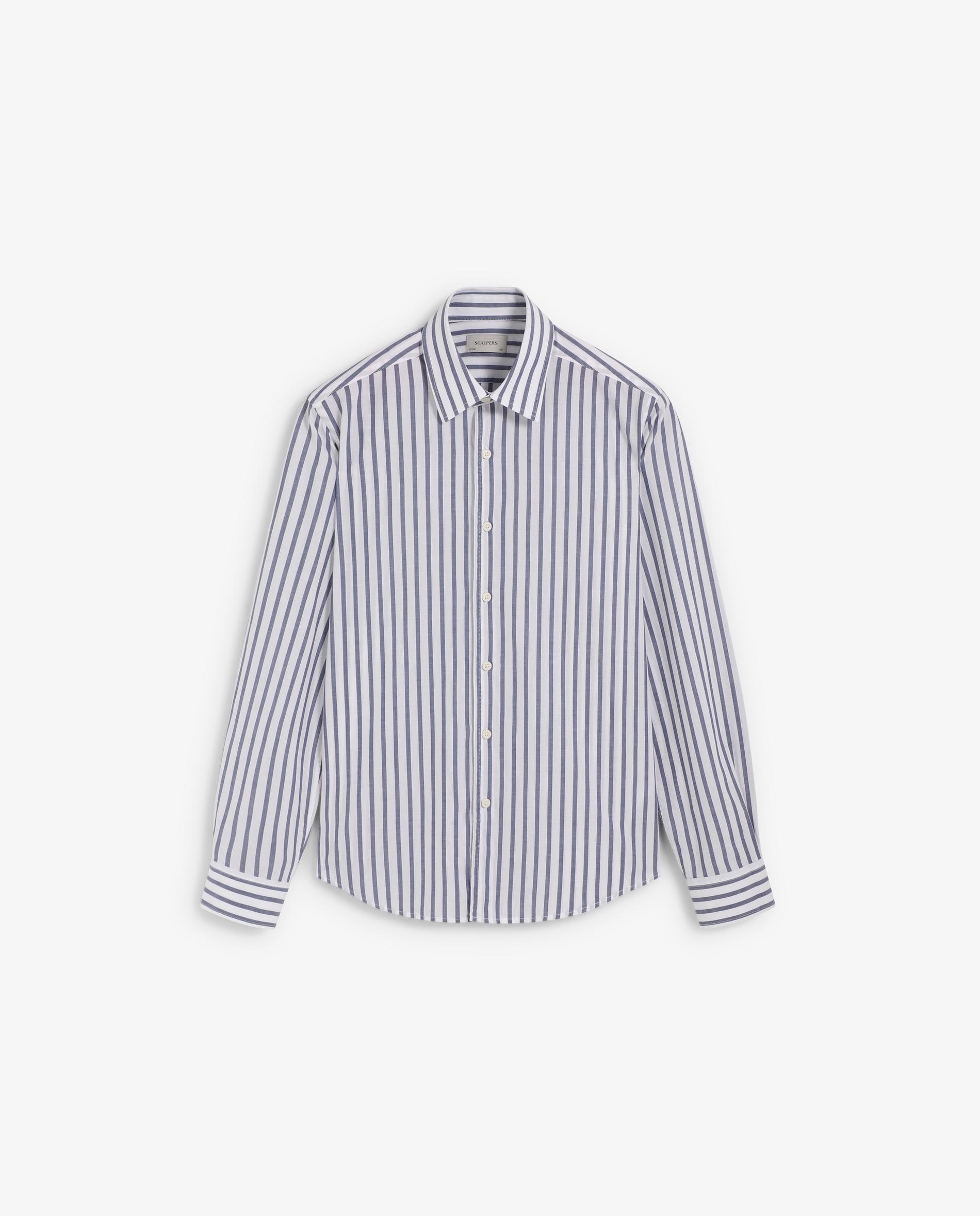 Camisa Regular Fit Às Riscas Azul-escuro-6