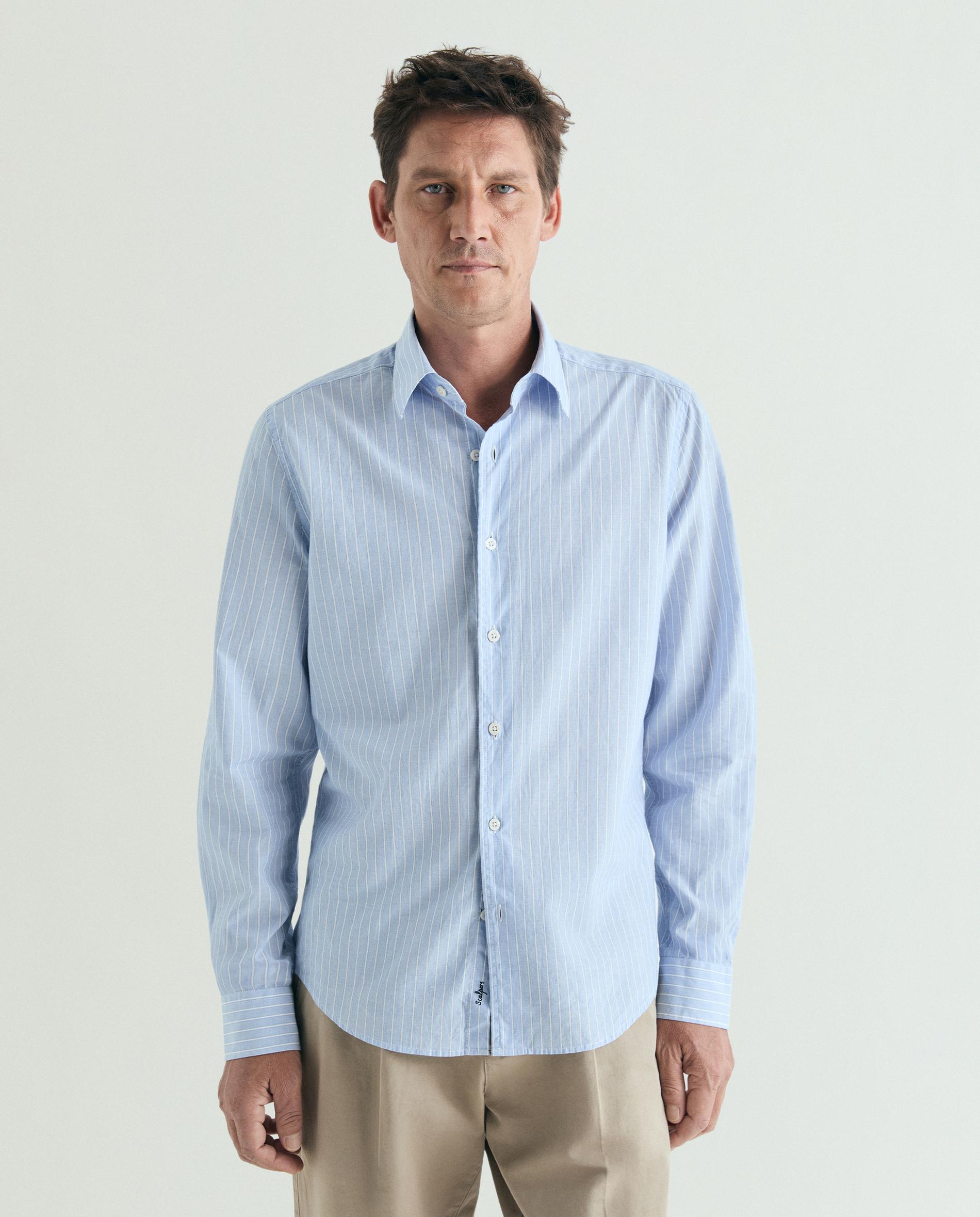 Camisa Regular Fit Às Riscas Azul-claro-1