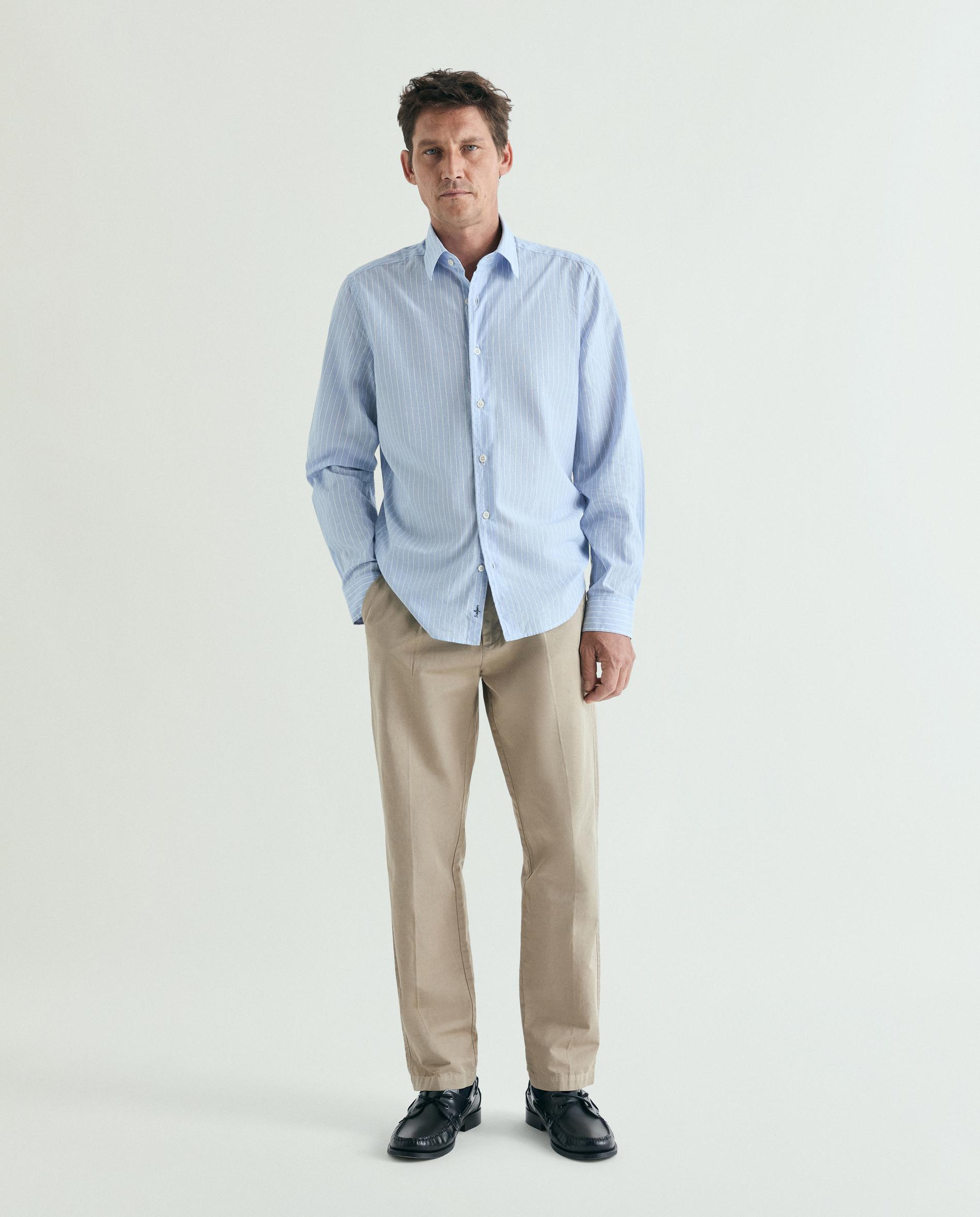 Camisa Regular Fit Às Riscas Azul-claro-3