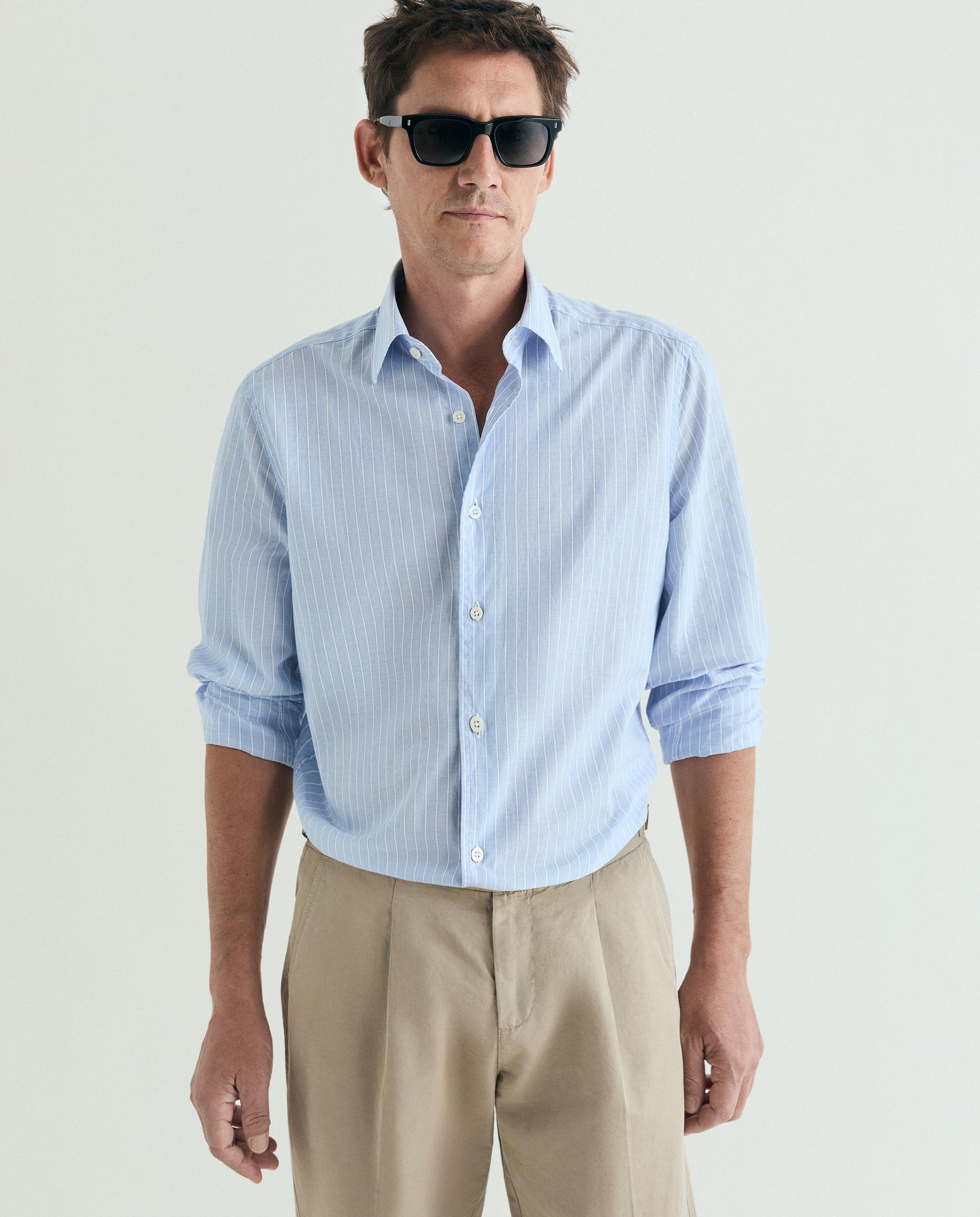 Camisa Regular Fit Às Riscas Azul-claro-7
