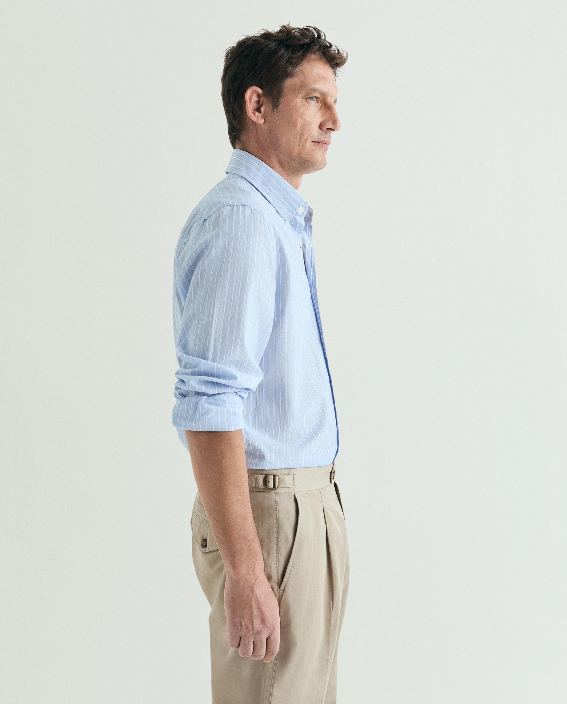 Camisa Regular Fit Às Riscas Azul-claro-8