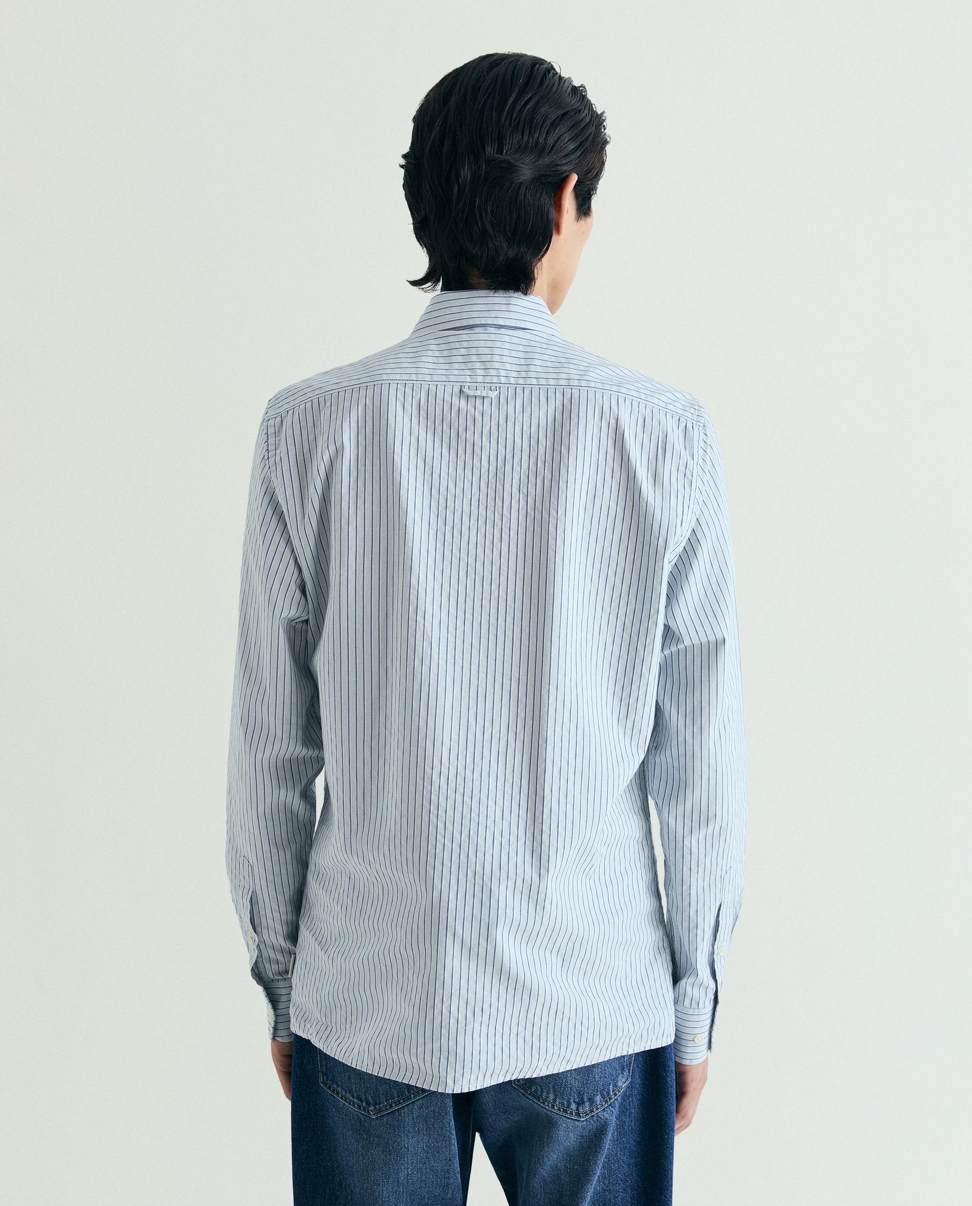 Camisa Às Riscas com Bolso no Peito Azul-claro-3