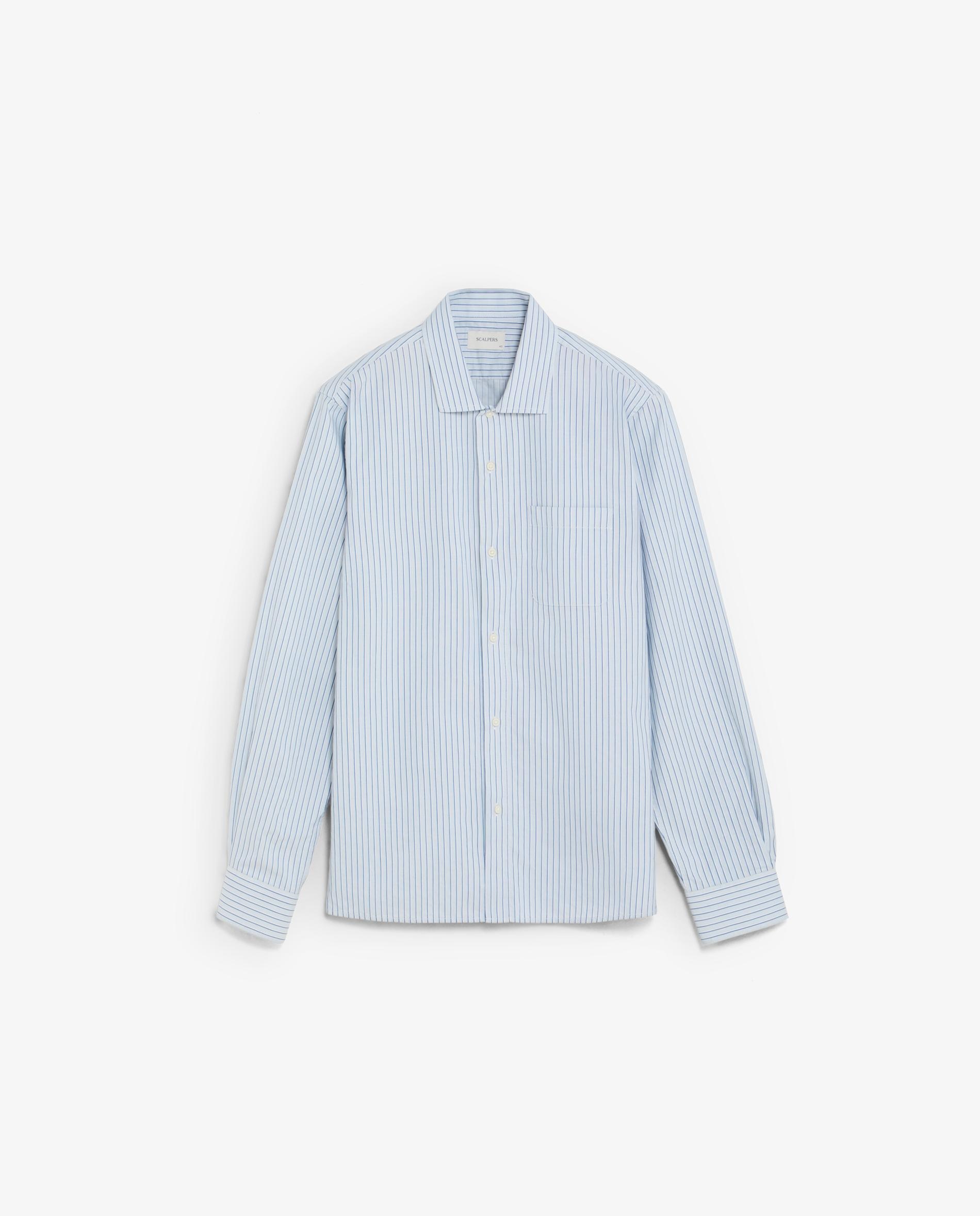 Camisa Às Riscas com Bolso no Peito Azul-claro-7