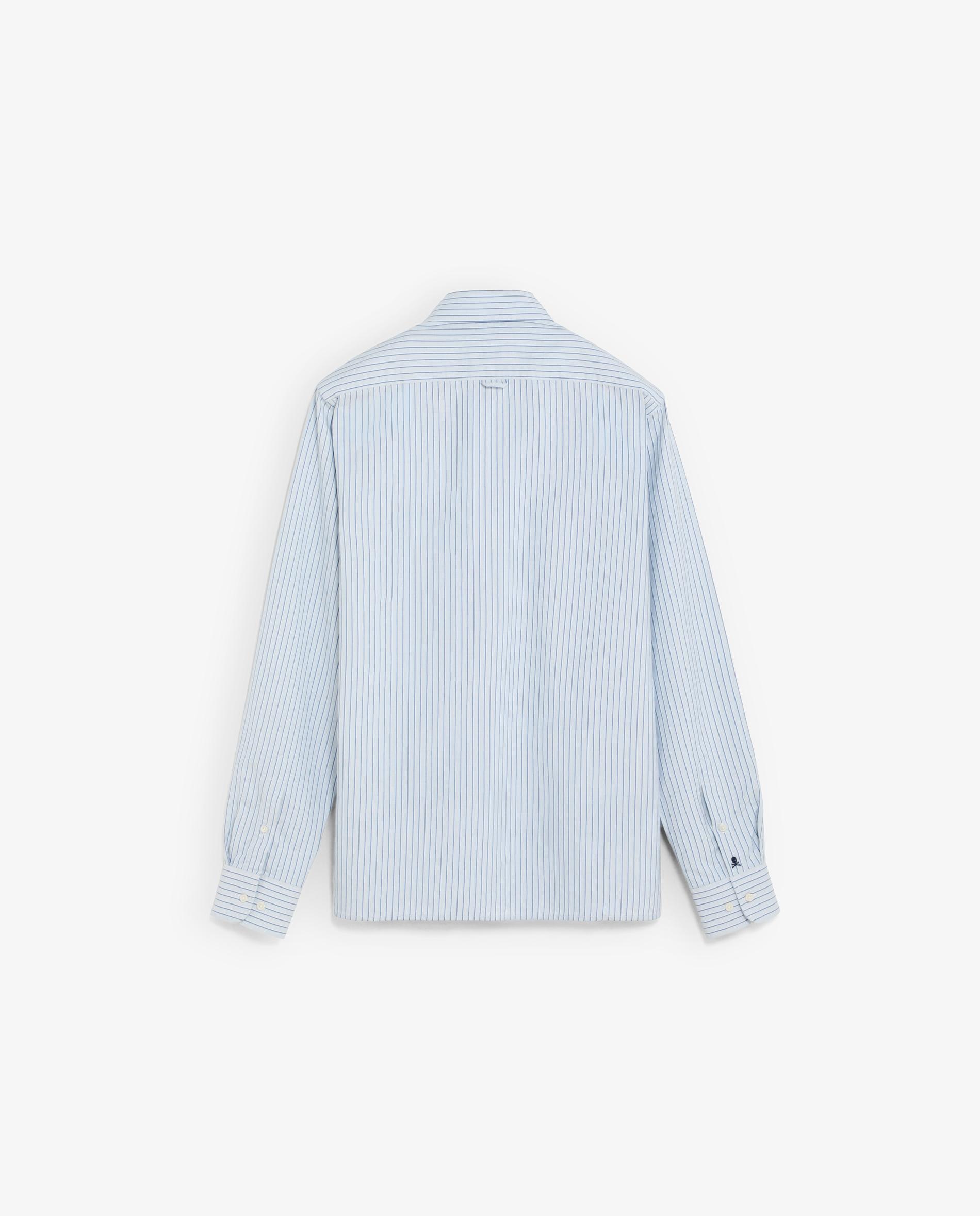 Camisa Às Riscas com Bolso no Peito Azul-claro-8
