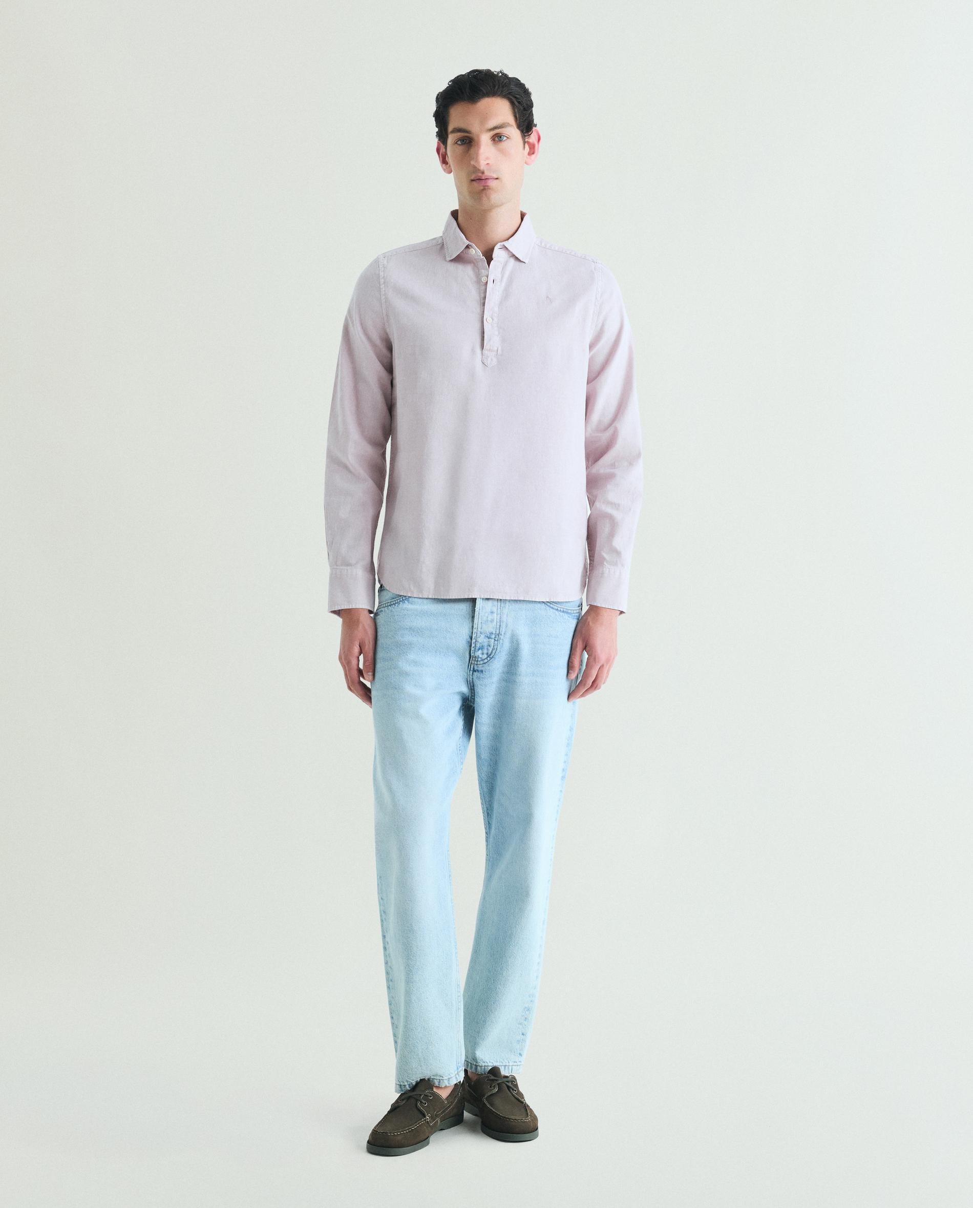 Camisa Regular Fit Estilo Polo de Manga Comprida Rosa-2